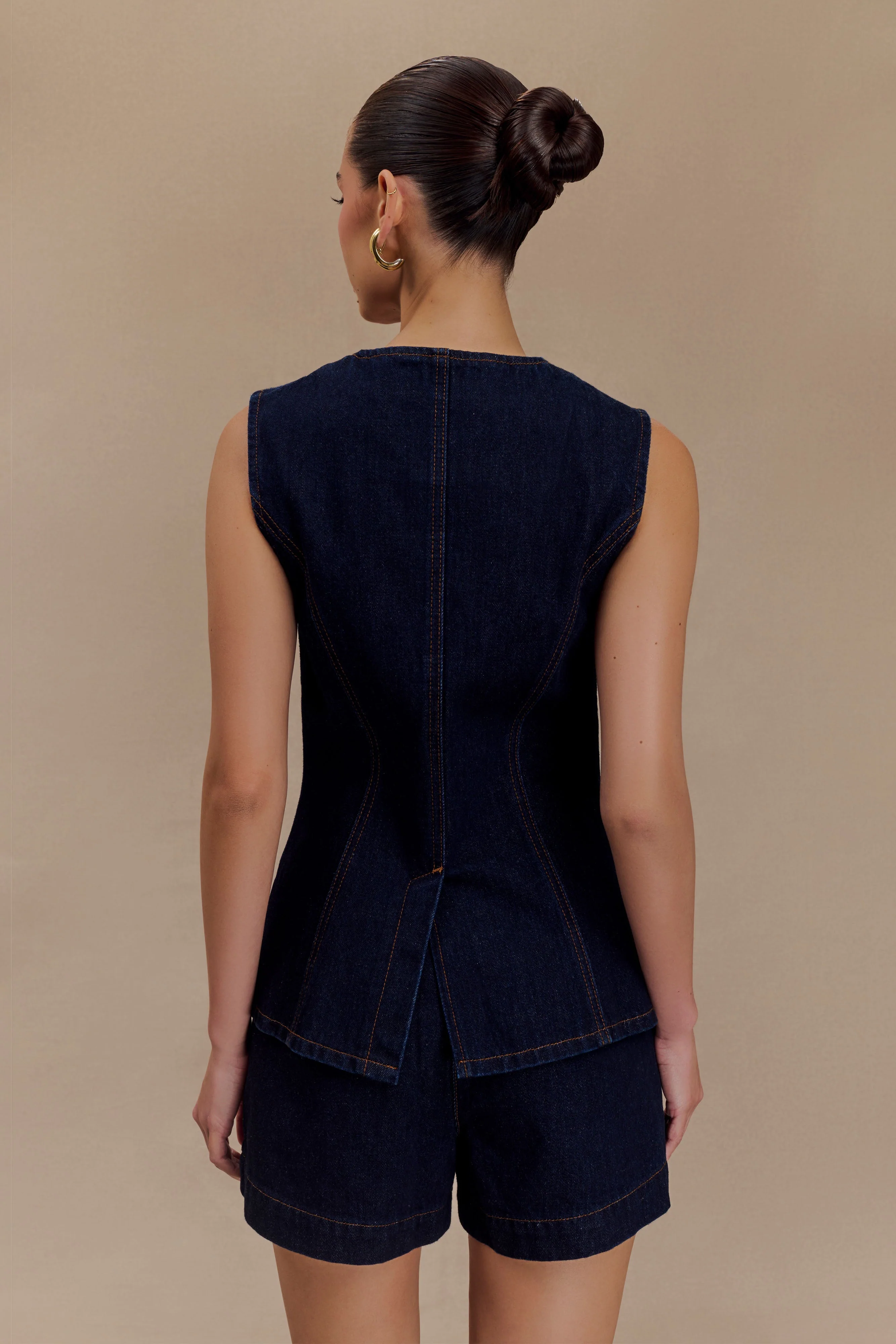 Abel Denim Button Up Top - Indigo Blue - Image 2