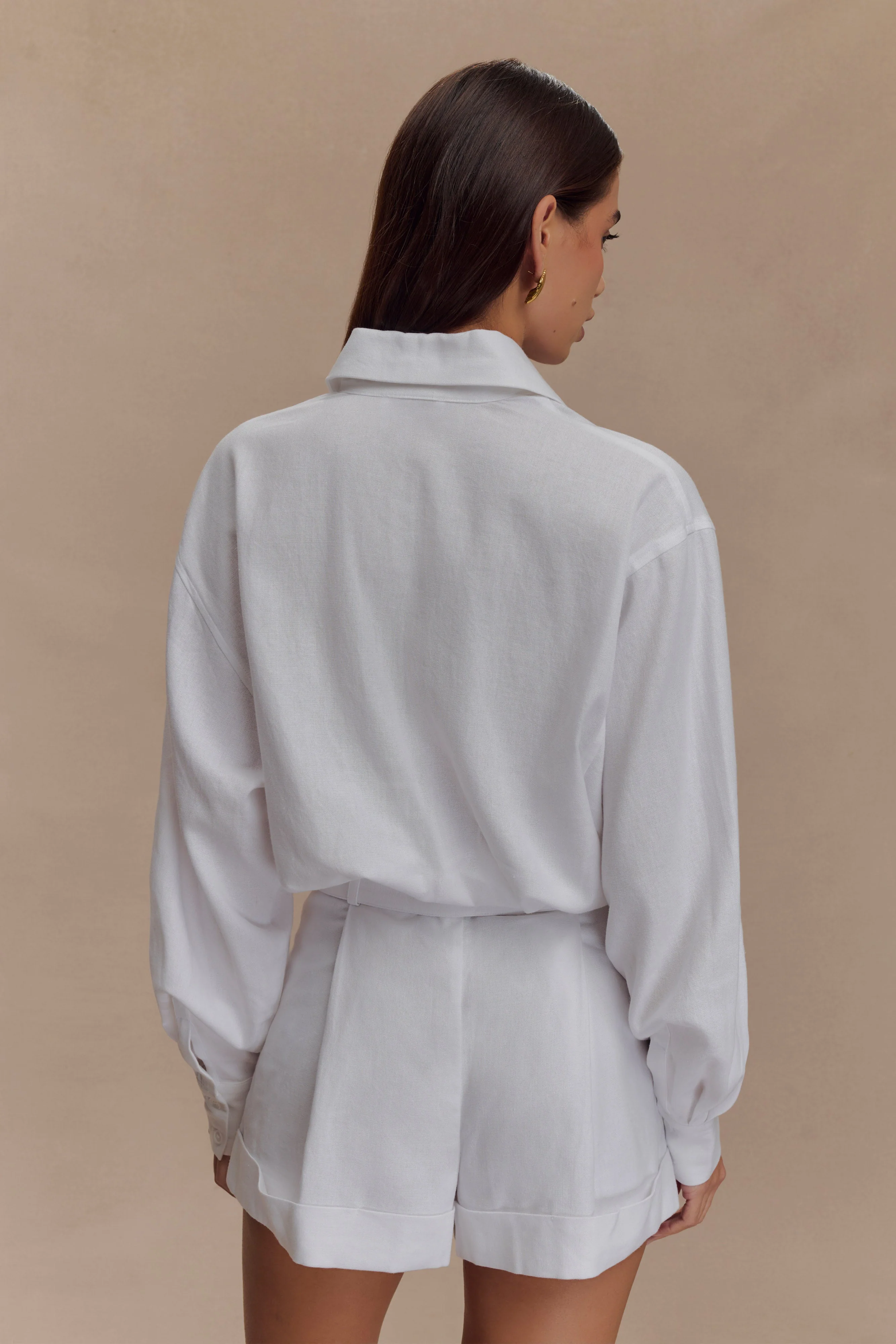Adia Linen Belted Playsuit - White - Image 3
