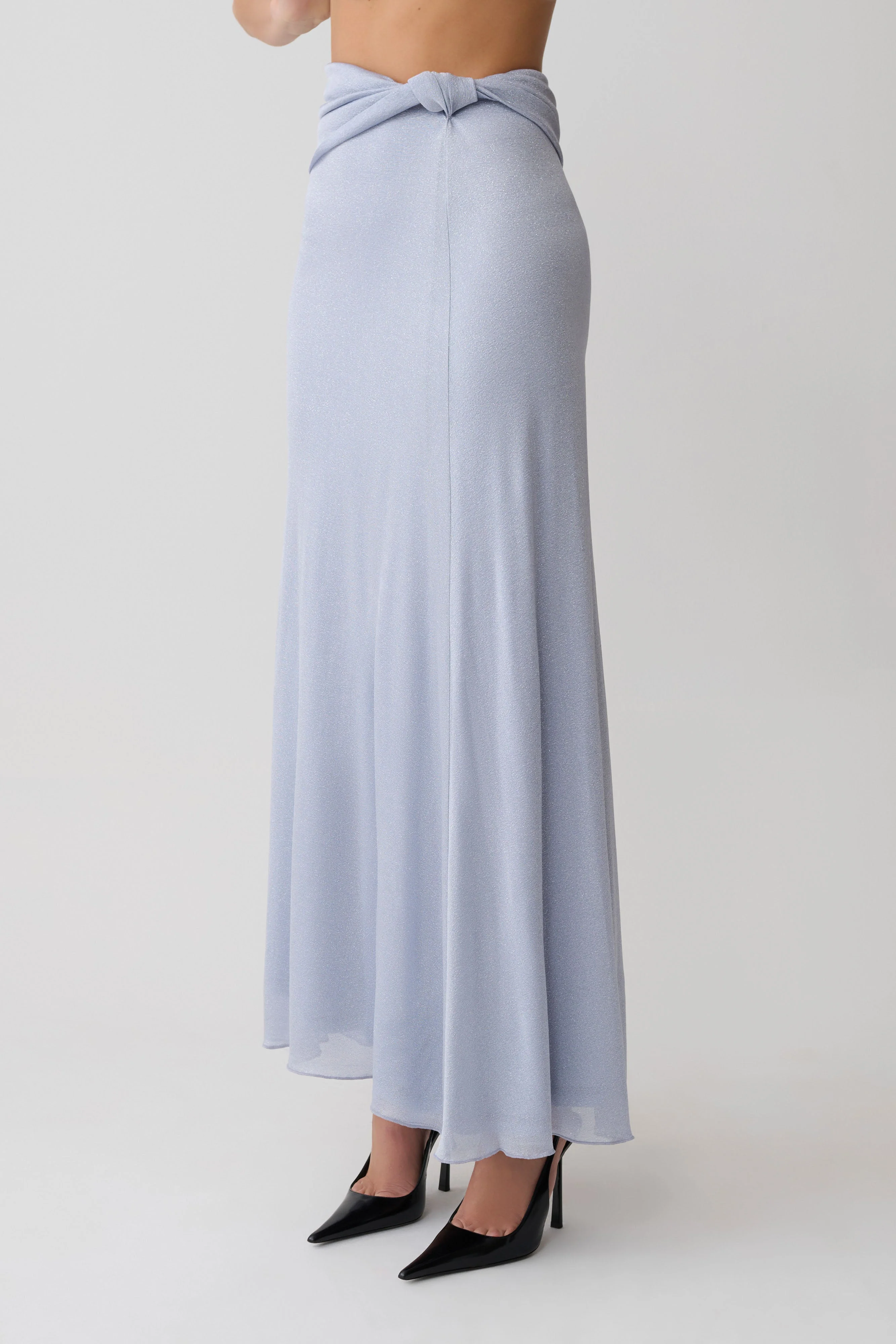Adrienne Lurex Knot Maxi Skirt - Pastel Blue - Image 5