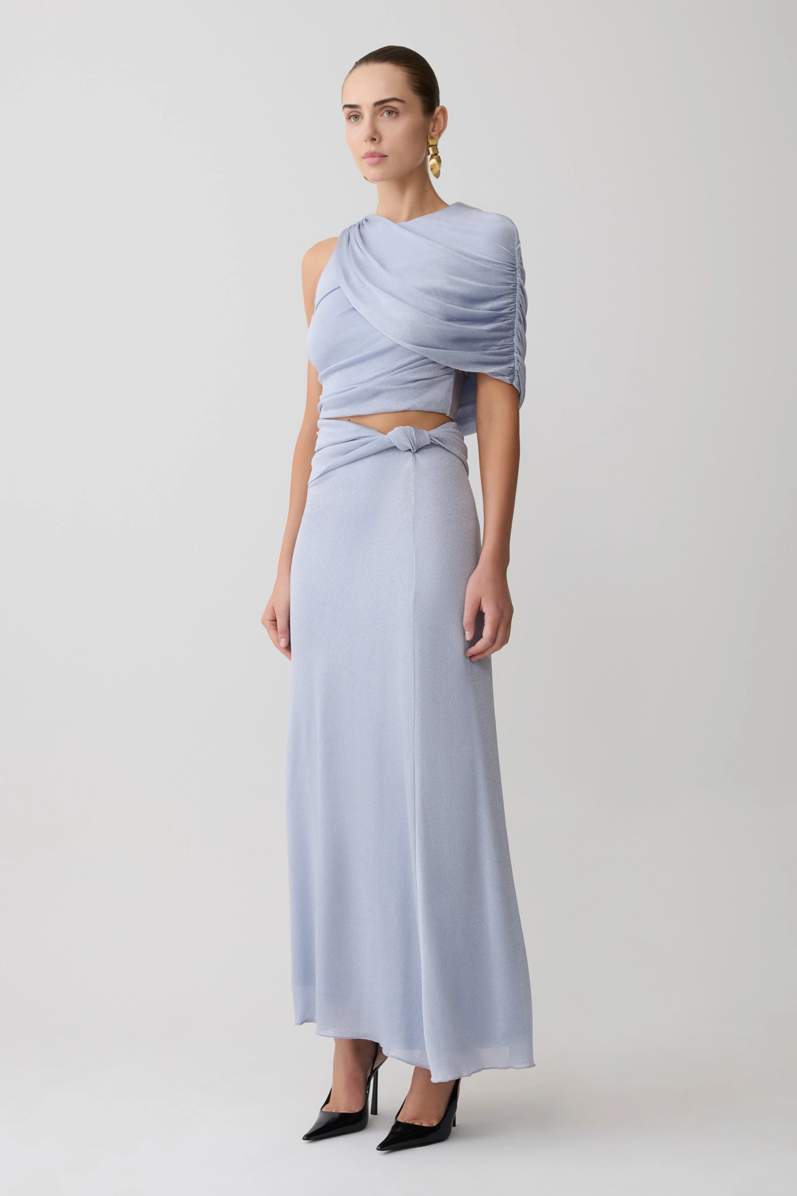 Adrienne One Shoulder Lurex Top - Pastel Blue - Image 4