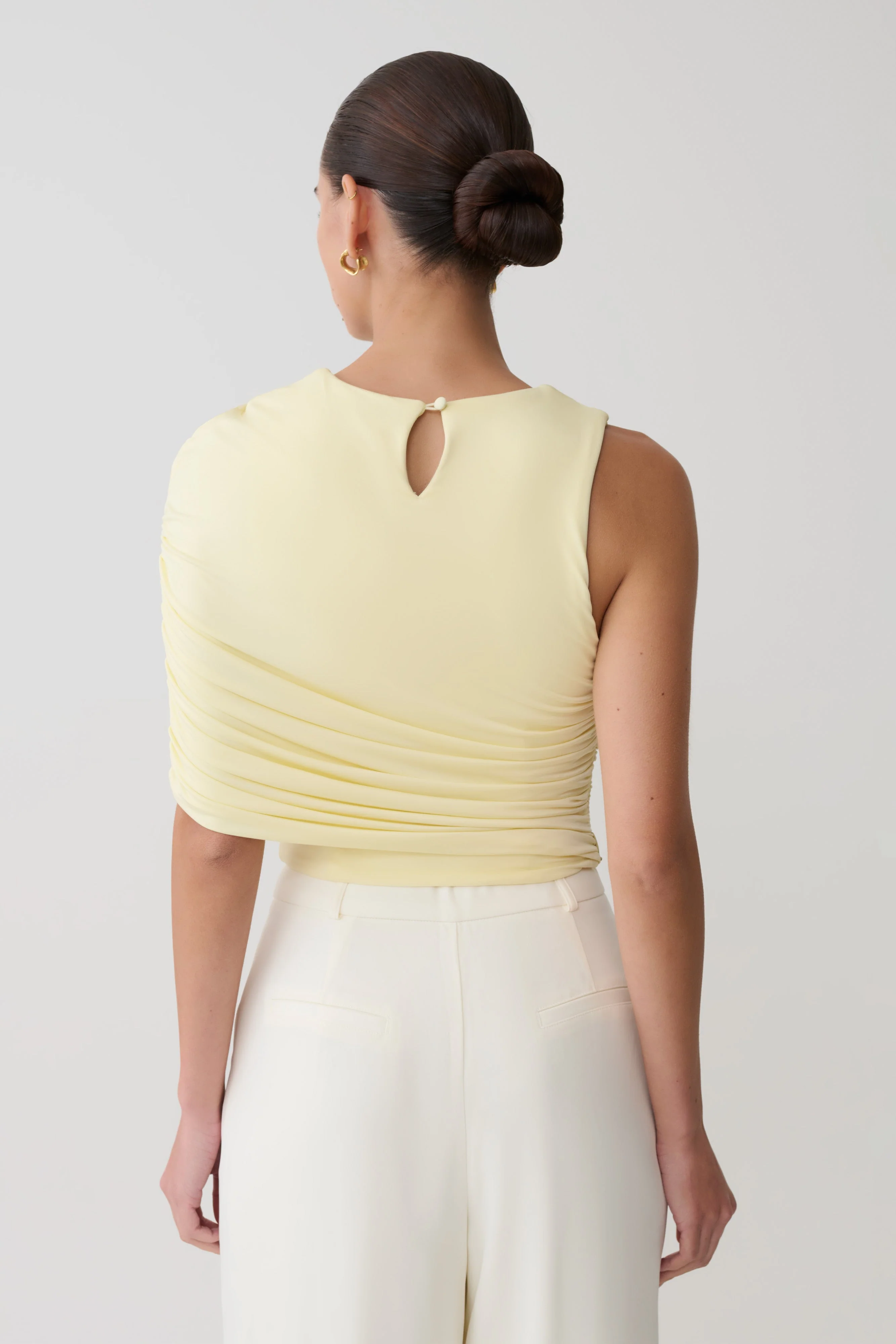 Adrienne One Shoulder Slinky Top - Lemon - Image 2