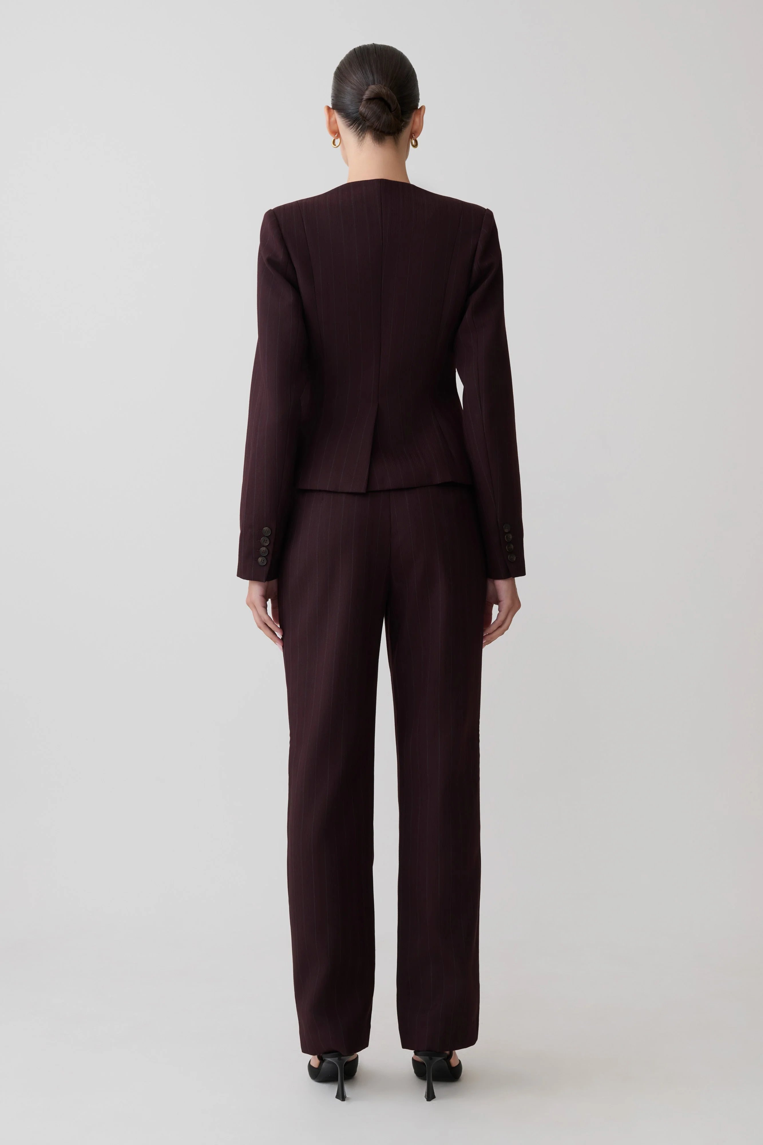 Agatha Straight Leg Suiting Pants - Plum Pinstripe - Image 5
