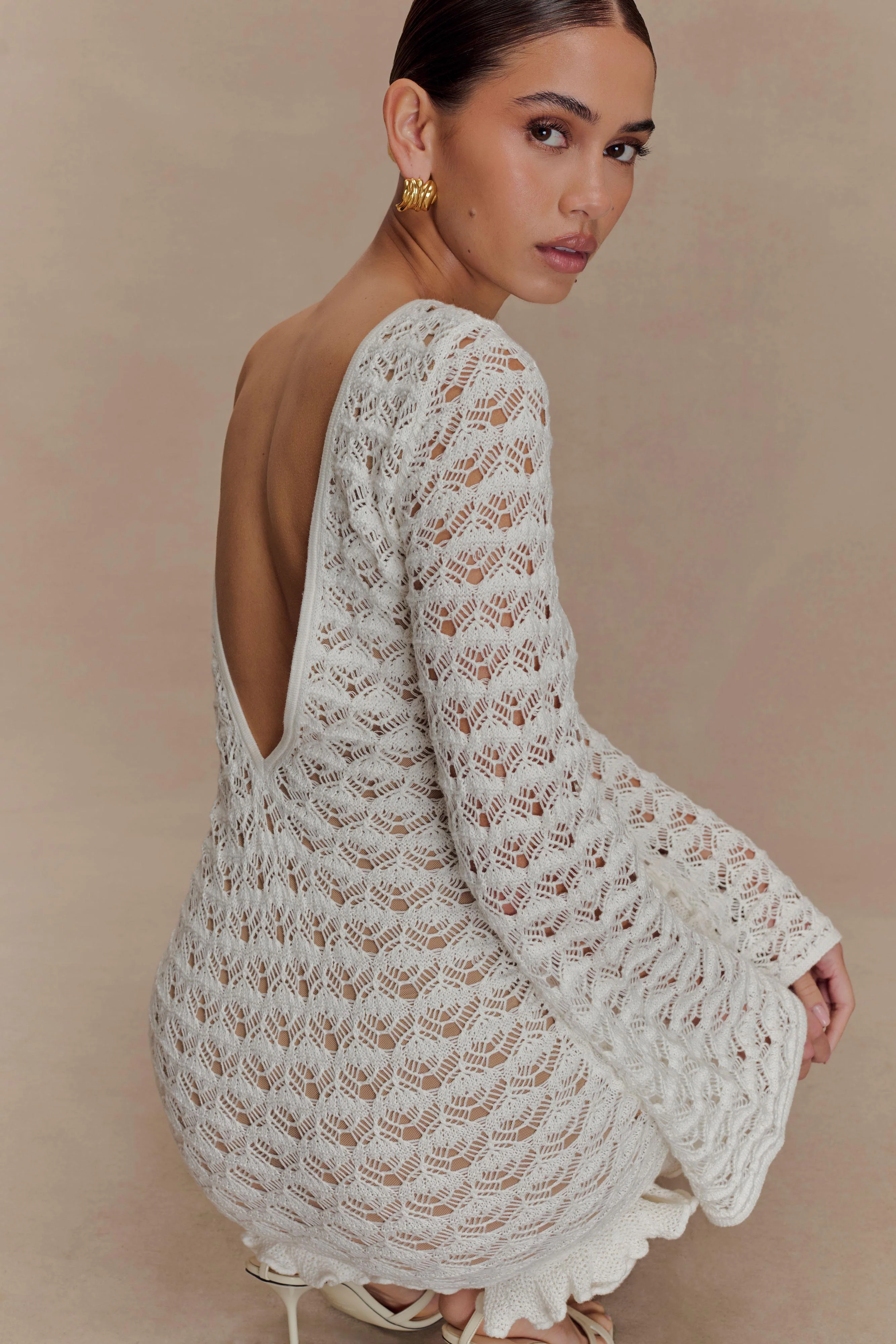 Aileen Ruffle Crochet Mini Dress - Ivory - Image 6