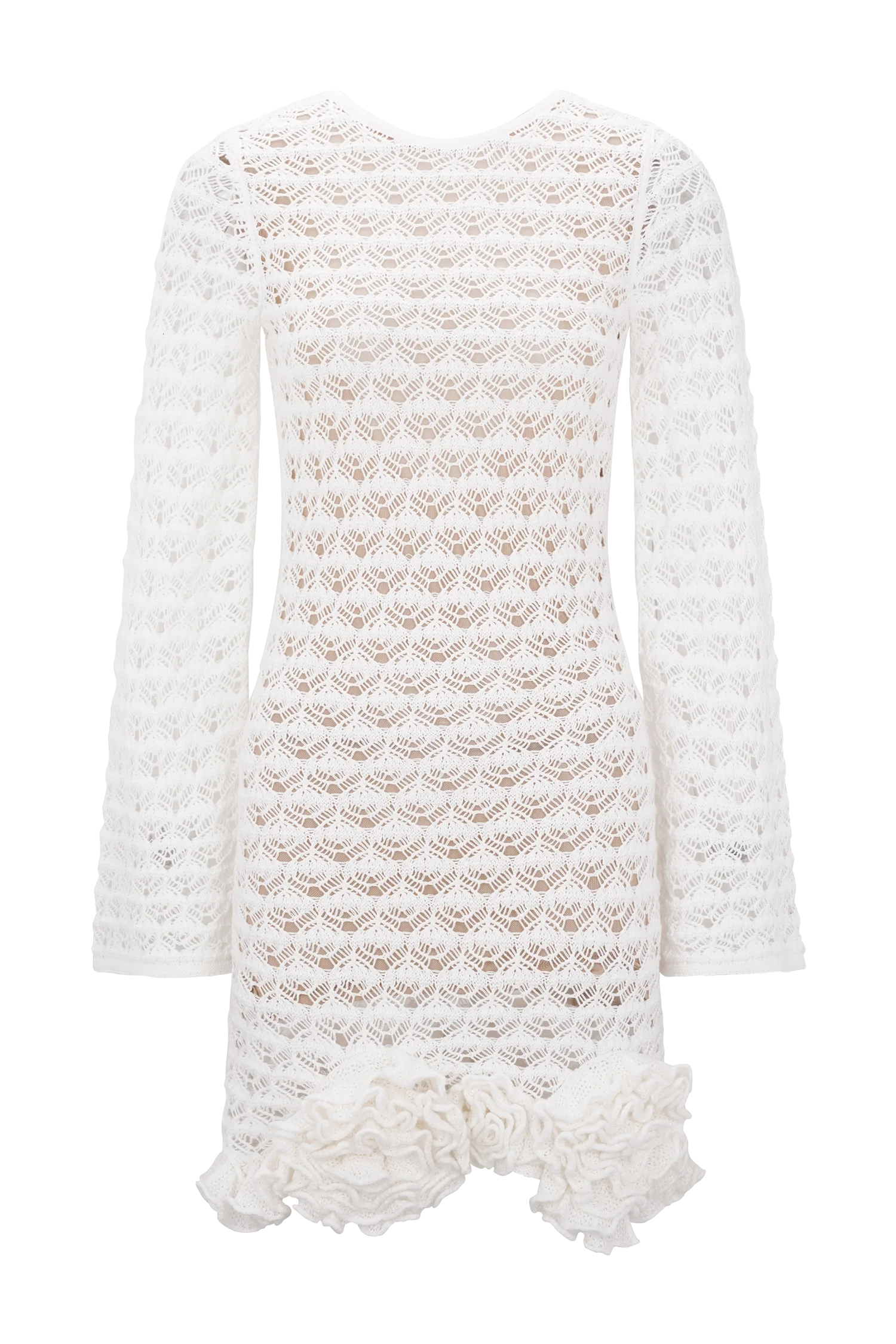 Aileen Ruffle Crochet Mini Dress - Ivory - Image 9