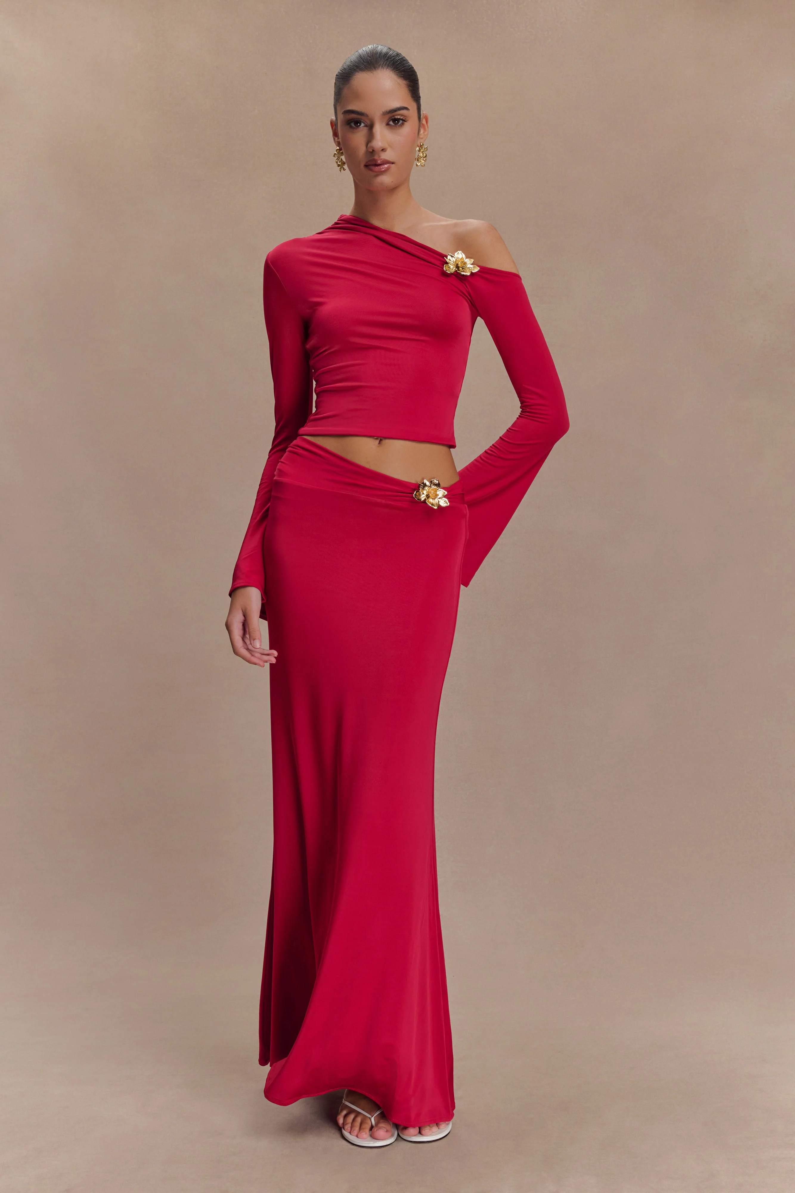 Ainsley Asymmetrical Maxi Skirt With Floral Hardware - Fuchsia Pink - Image 7