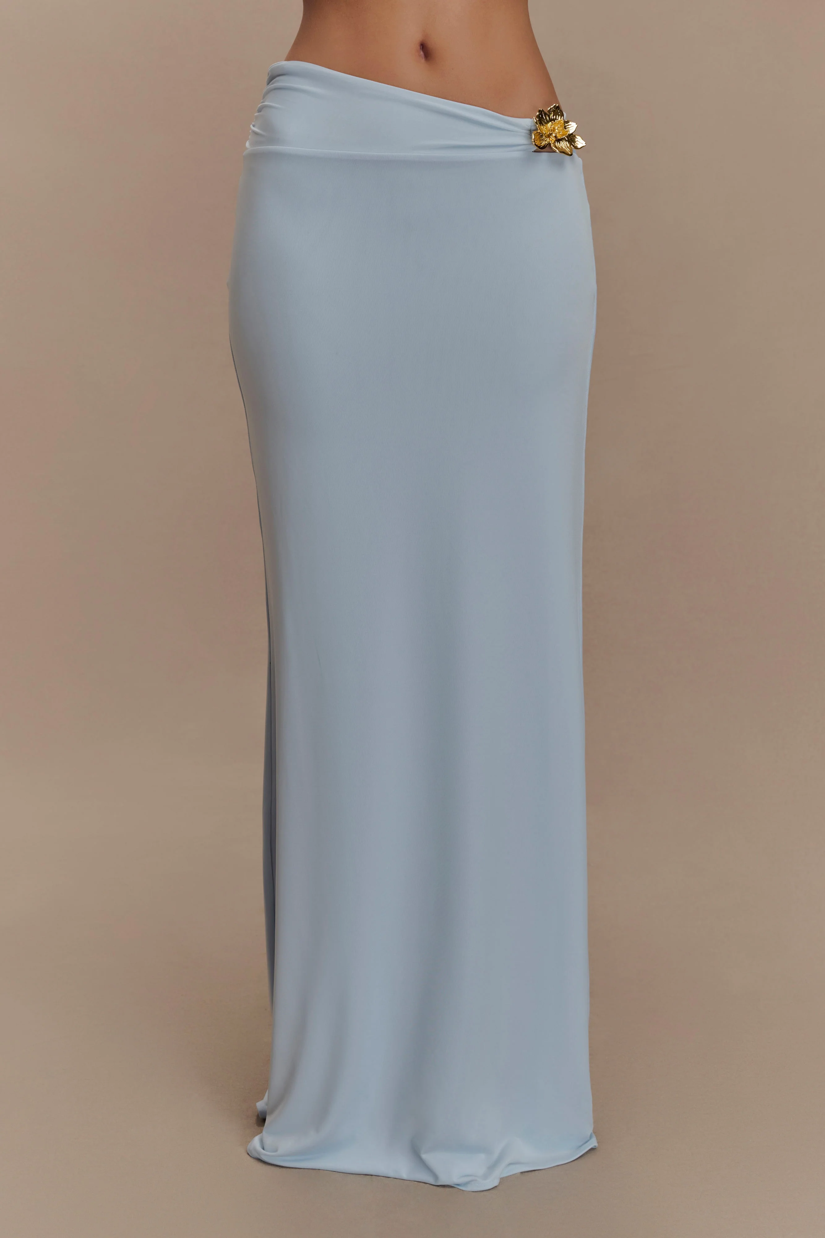 Ainsley Asymmetrical Maxi Skirt With Floral Hardware - Pale Blue - Image 4