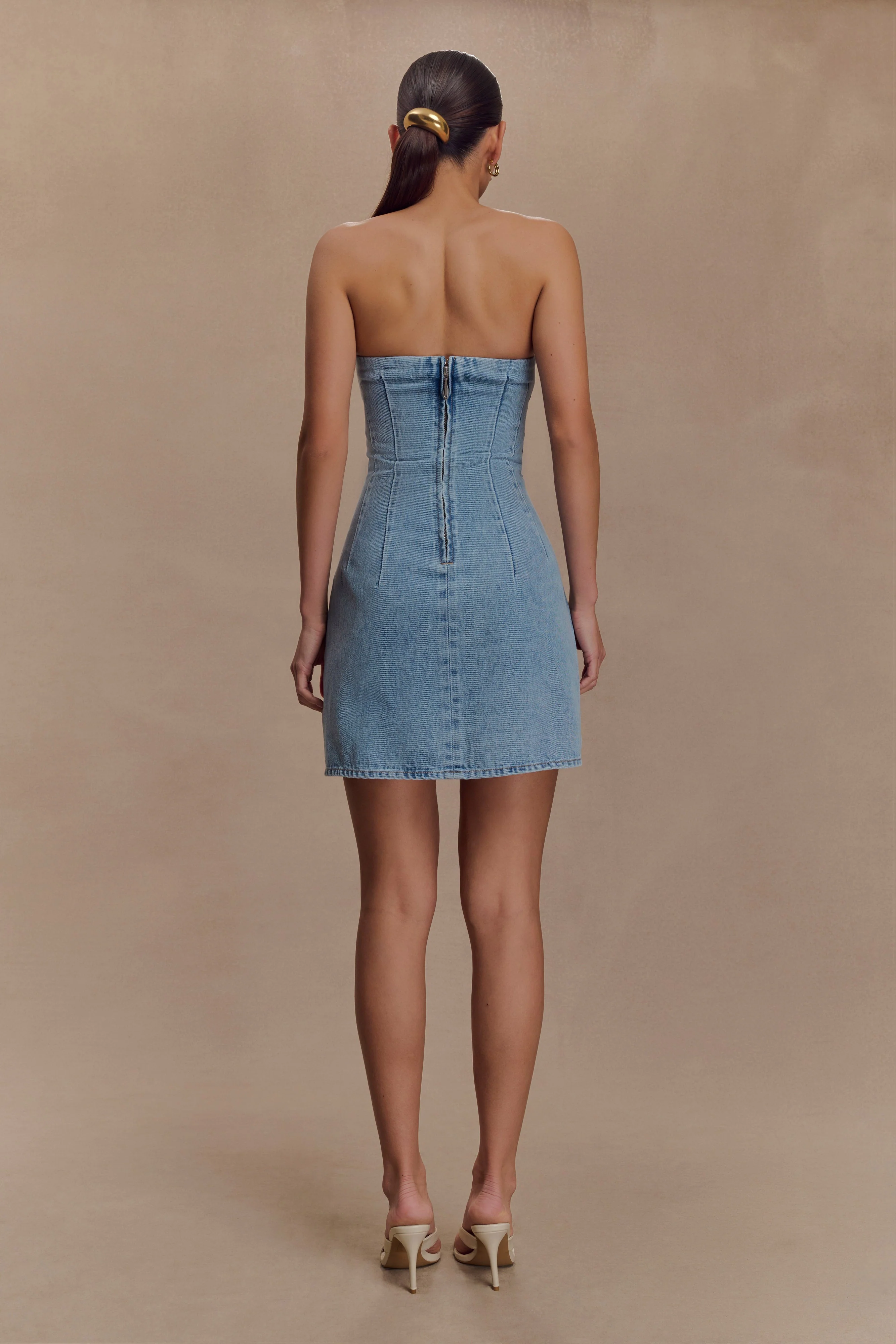 Akira Embroidered Denim Mini Dress - Mid Blue - Image 5