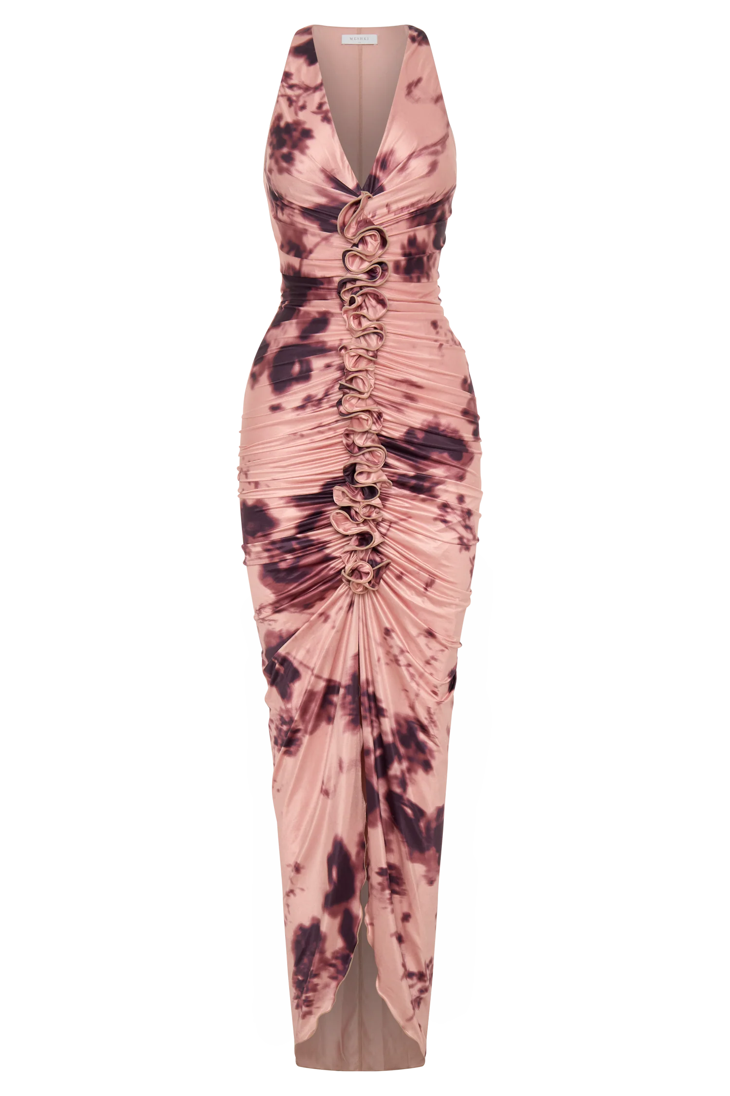 Alessandra Slinky Ruffle Maxi Dress - Pink Blurred Floral Print - Image 9