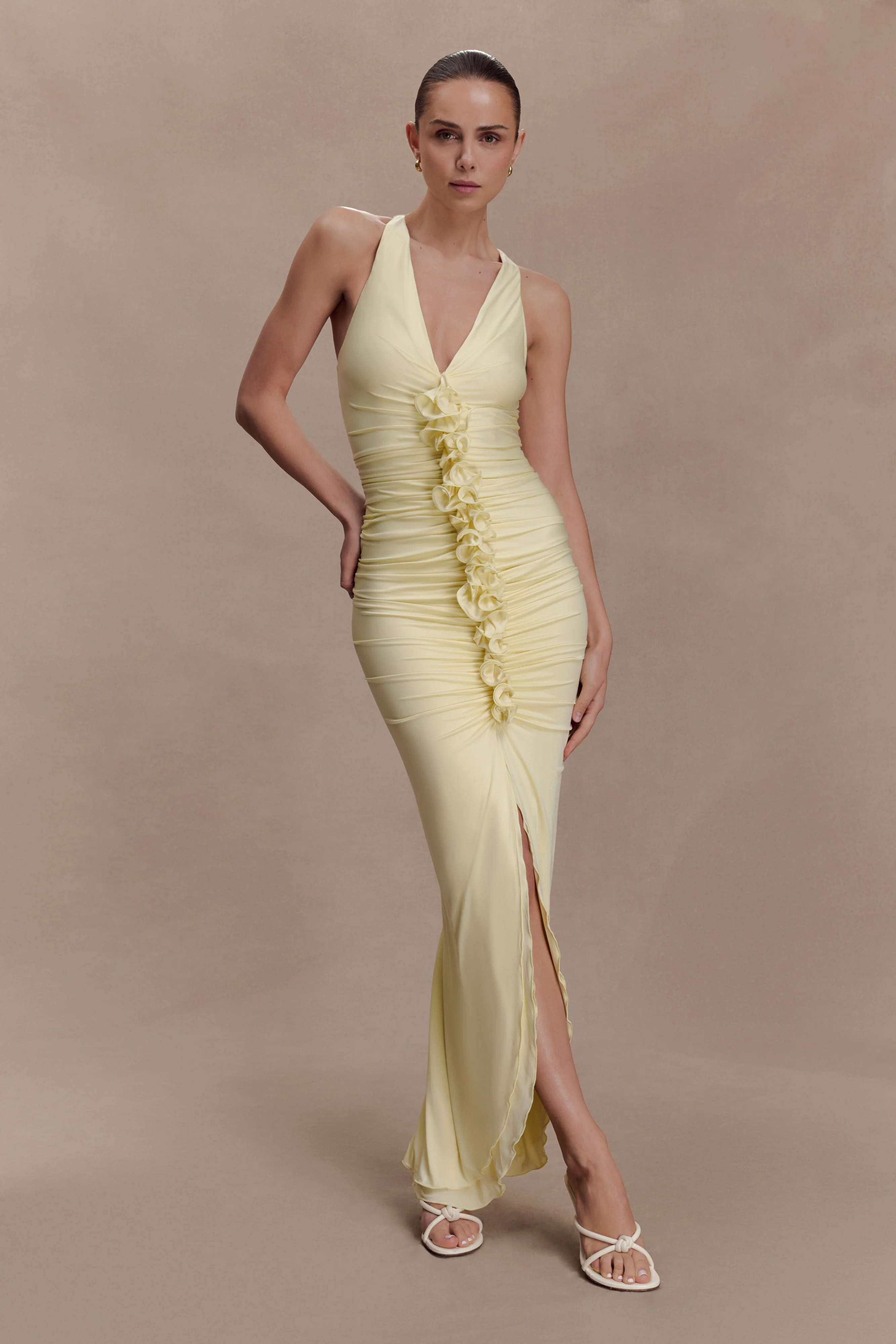 Alessandra Slinky Ruffle Maxi Dress - Lemon - Image 6