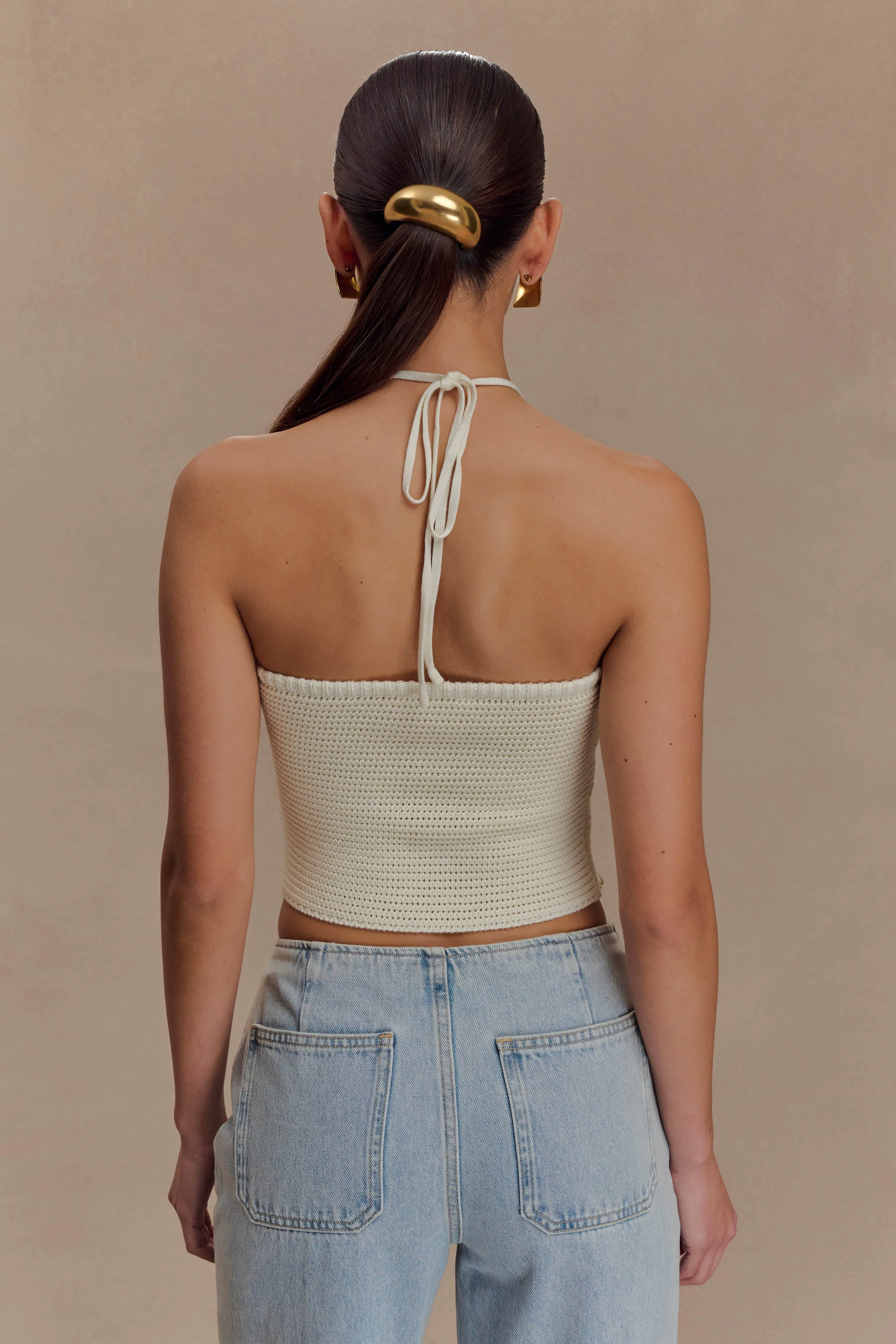 Aletta Knit Pearl Halter Top - Ivory - Image 3