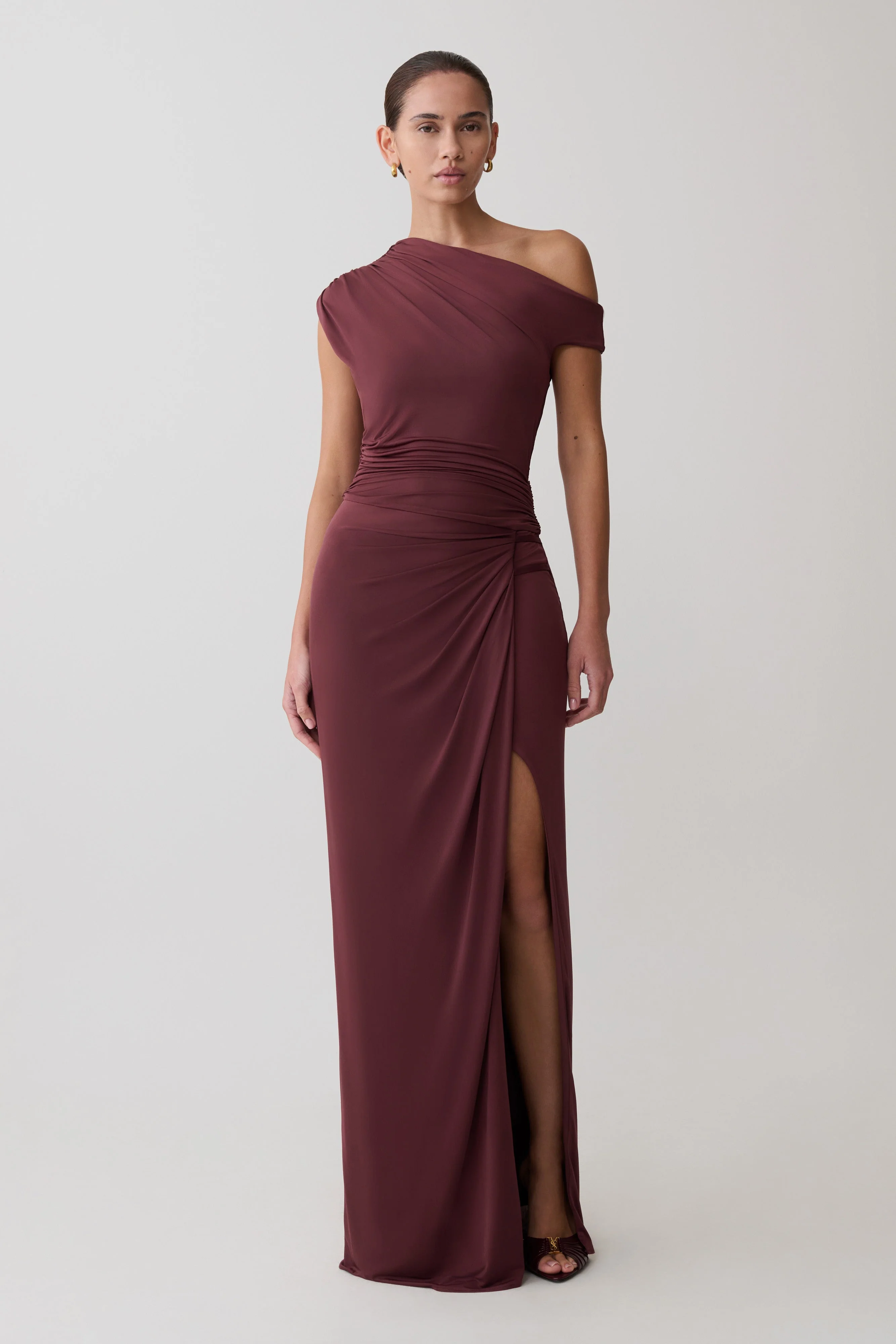 Alyn Off Shoulder Draped Maxi Dress - Dark Plum - Image 4