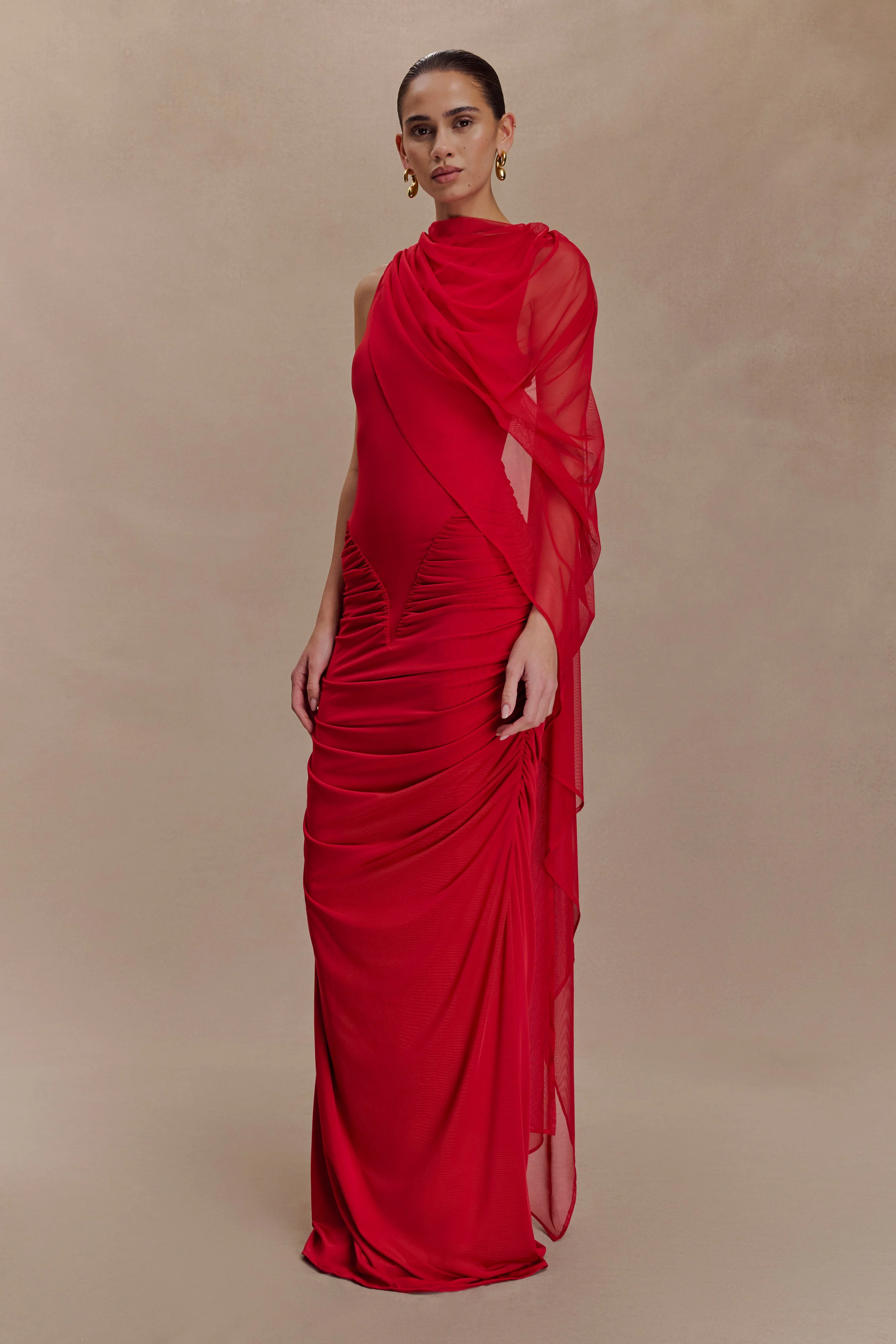 Amandine Ruched Slinky Maxi Dress - Ruby - Image 4