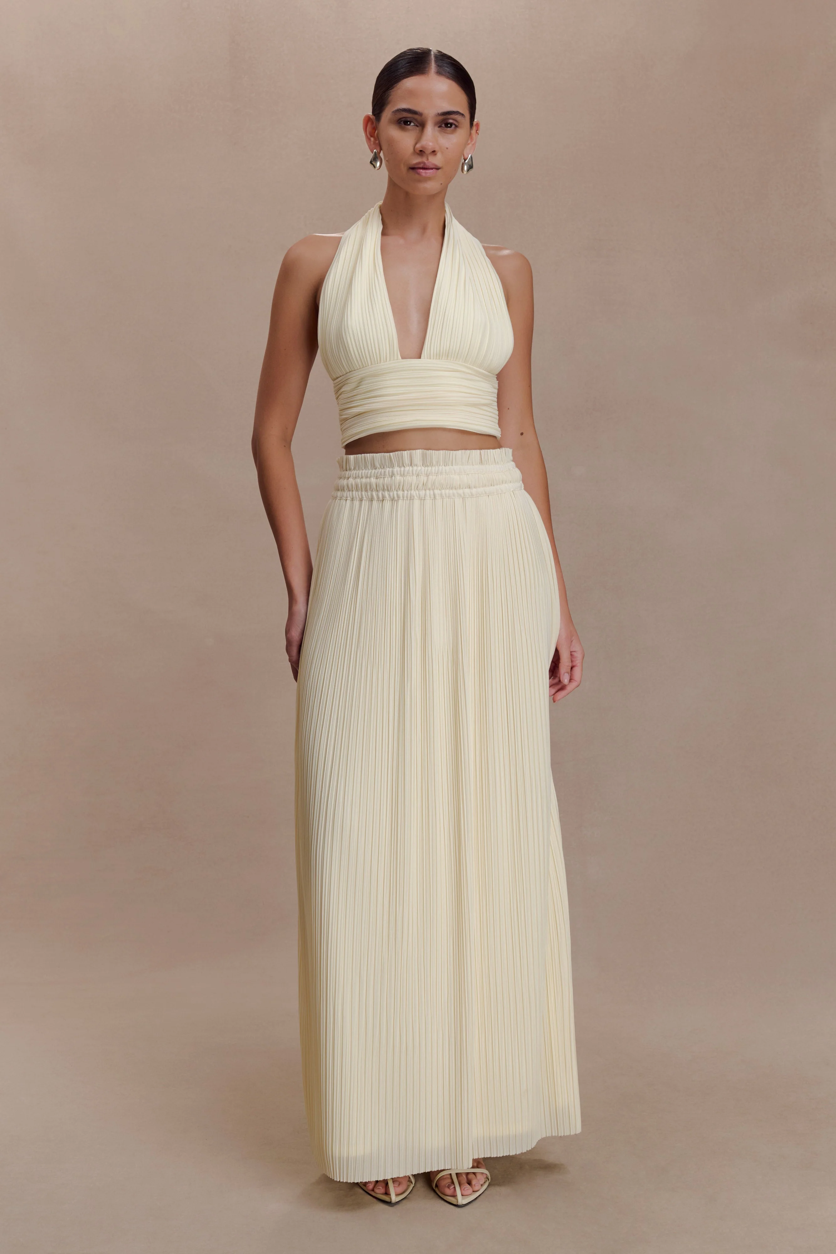 Amaris Gathered Plisse Maxi Skirt - Lemon