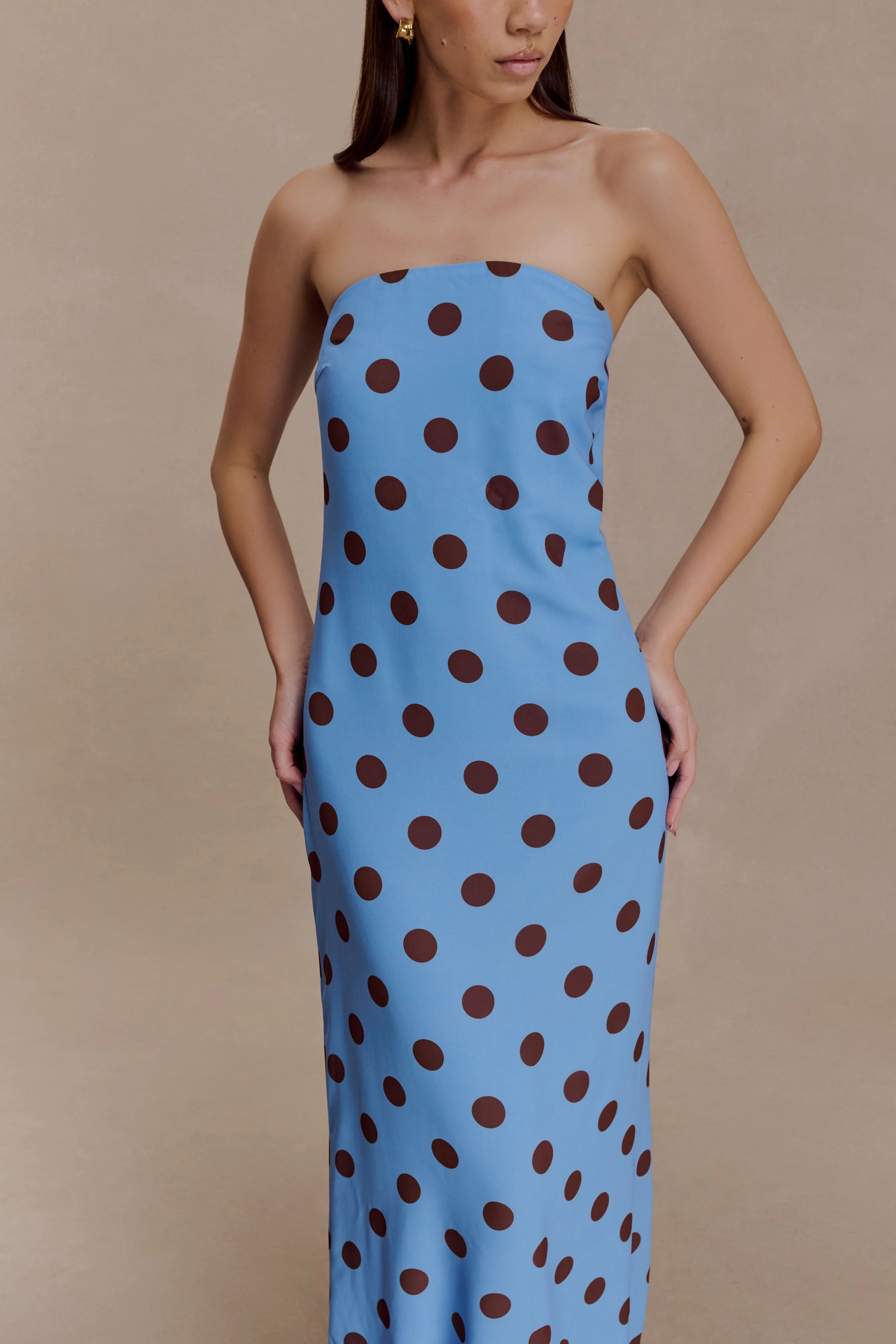 Amaya Strapless Chiffon Maxi Dress - Blue Polka Dot - Image 4