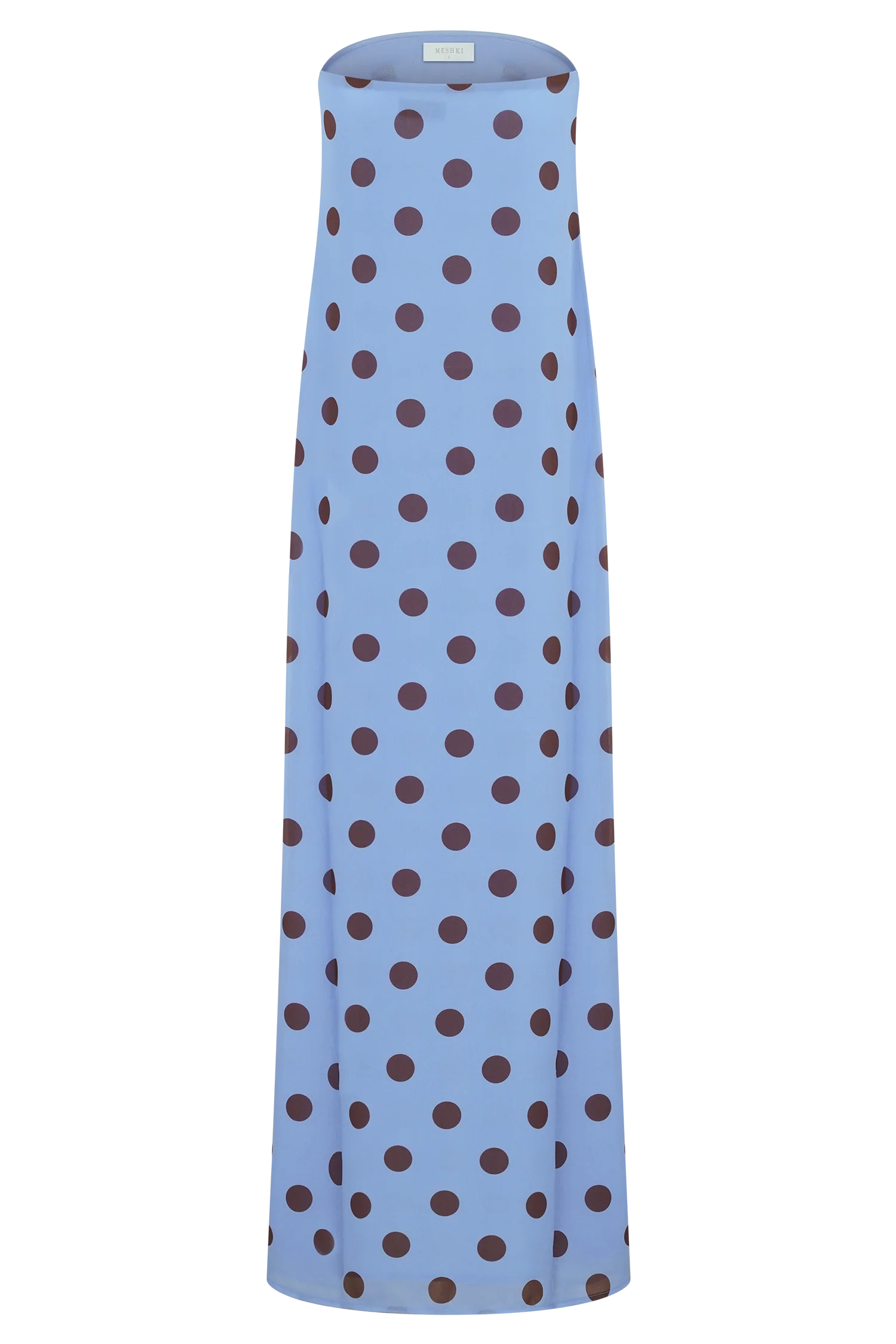 Amaya Strapless Chiffon Maxi Dress - Blue Polka Dot - Image 5