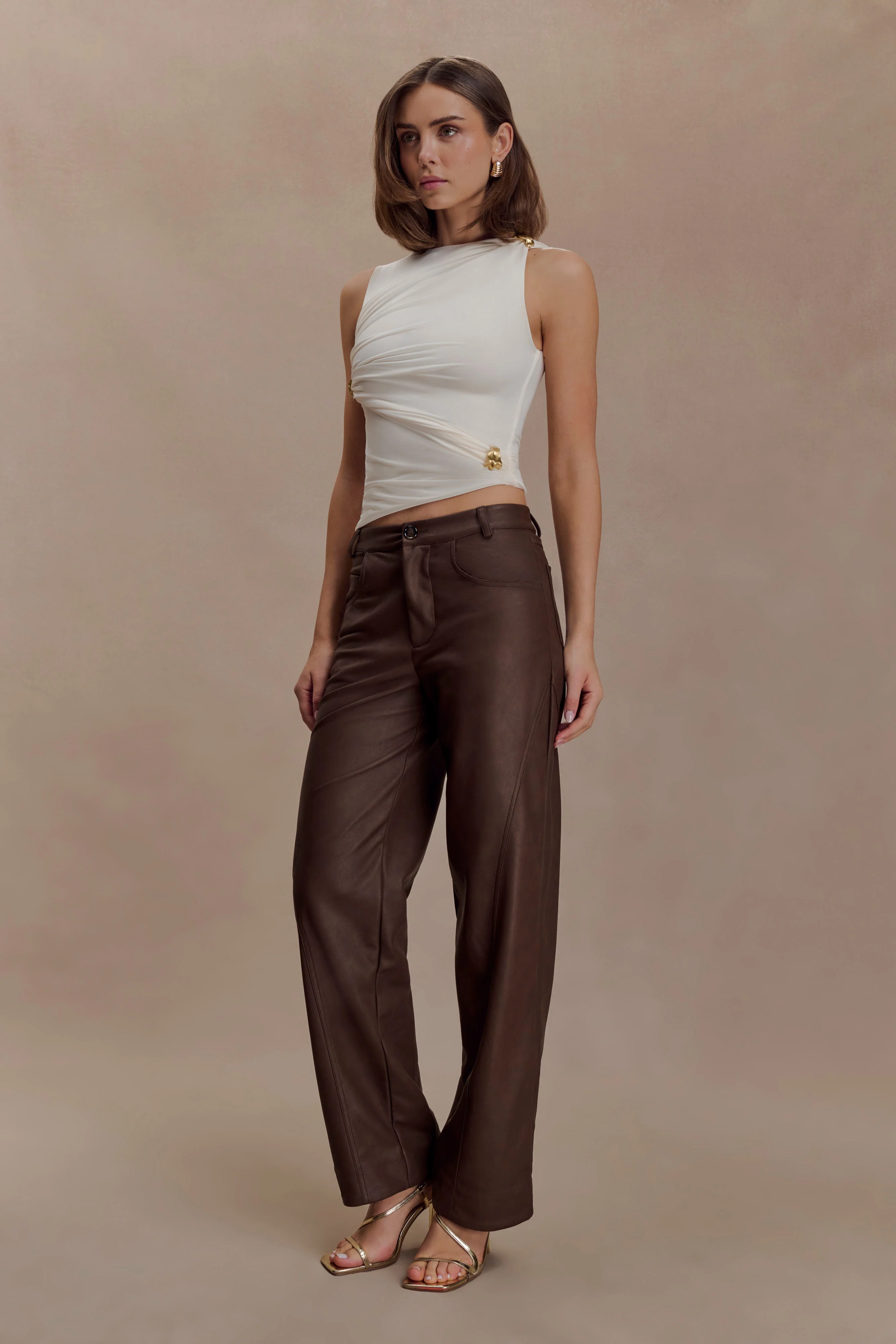 Amia Slinky Sleeveless Top With Hardware - Ivory - Image 5
