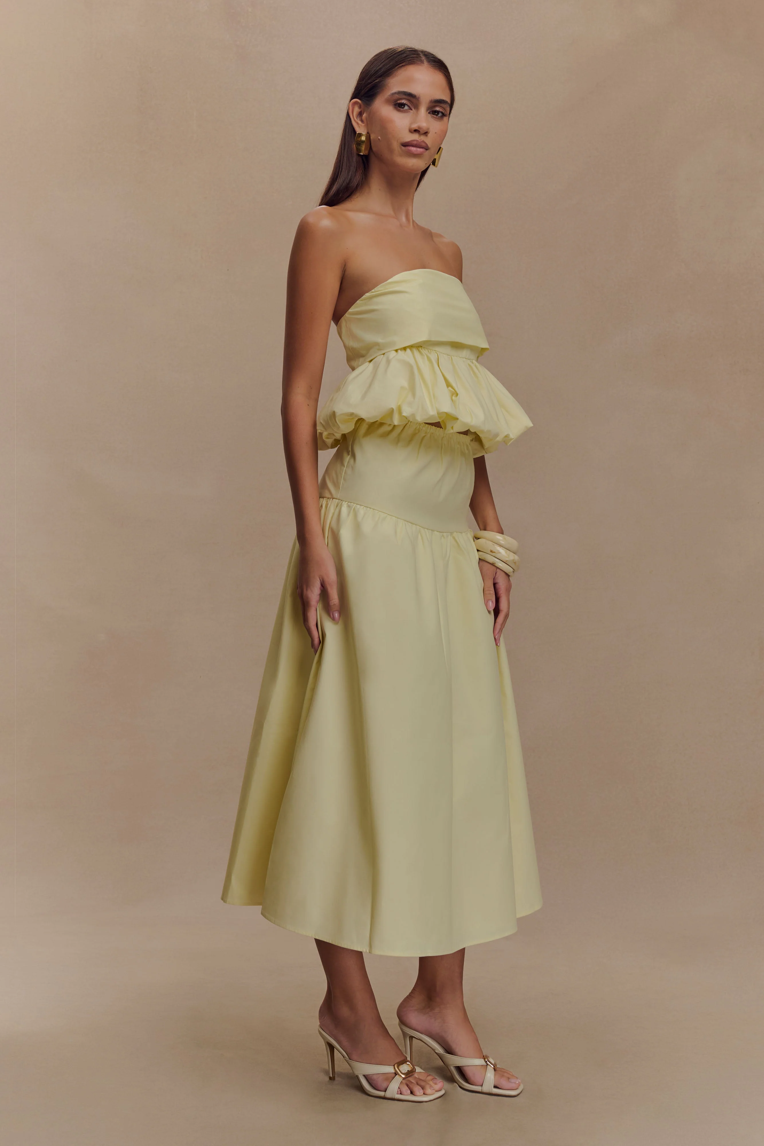 Amirah Strapless Bubble Crop Top - Lemon - Image 4