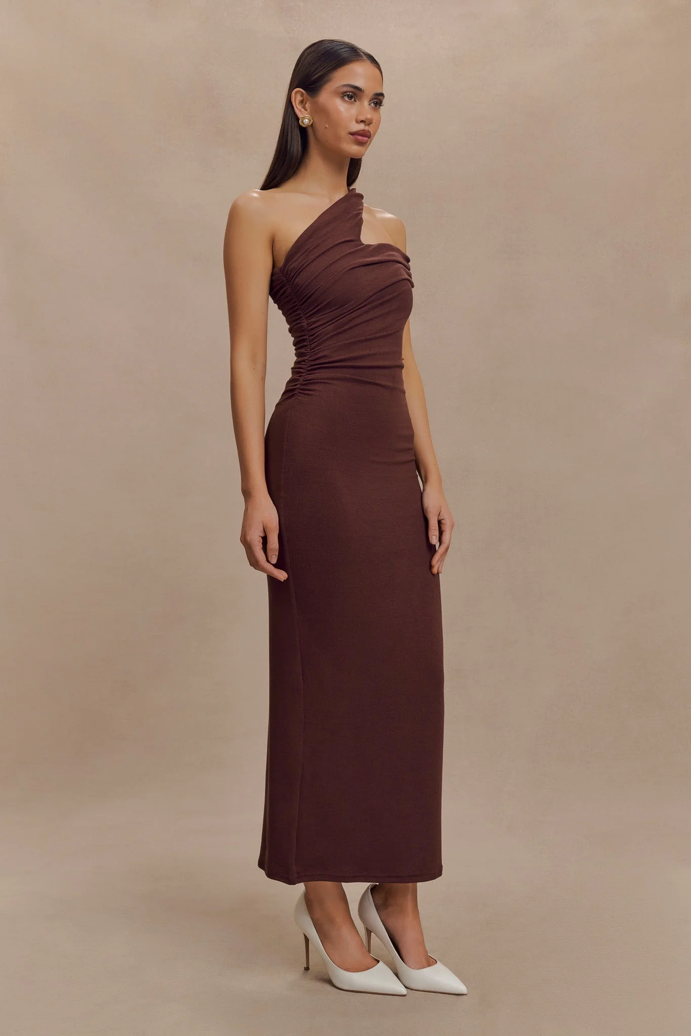 Anastasia One Shoulder Modal Midi Dress - Mahogany - Image 4