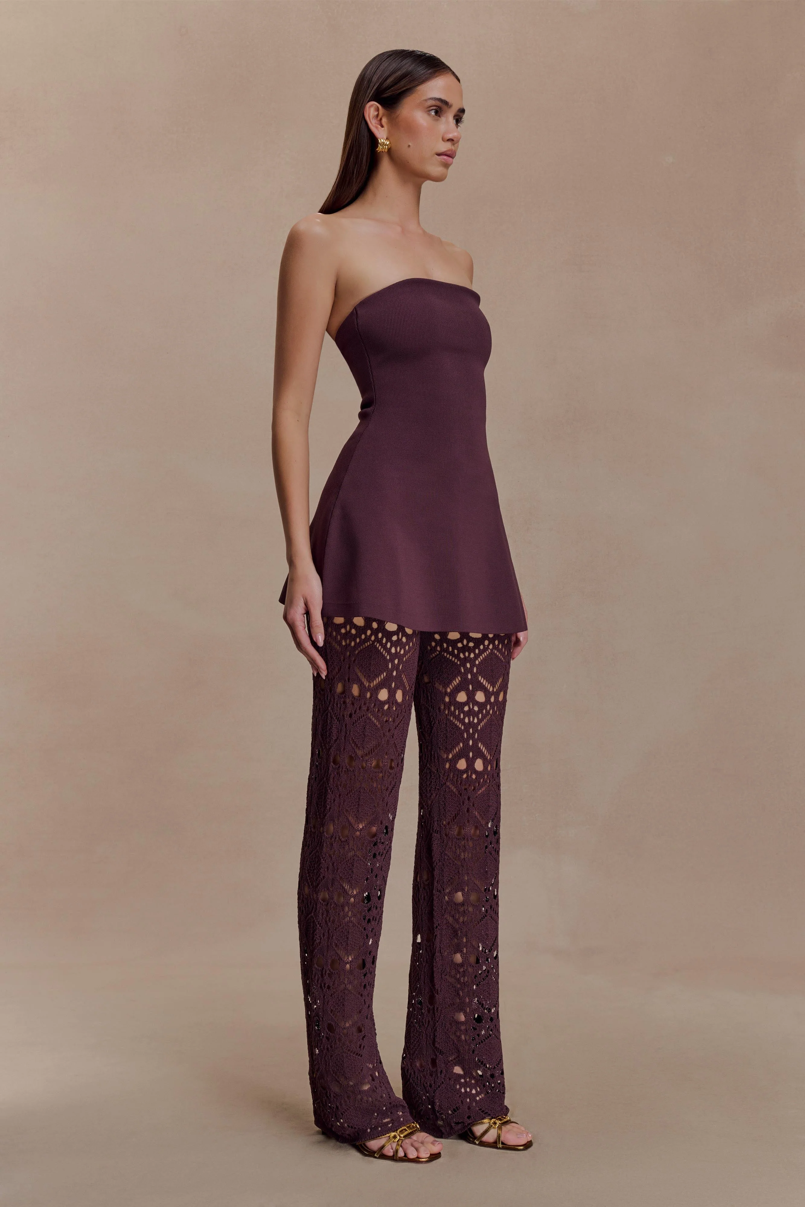Anette Bandage Knit Strapless Top - Chocolate - Image 2