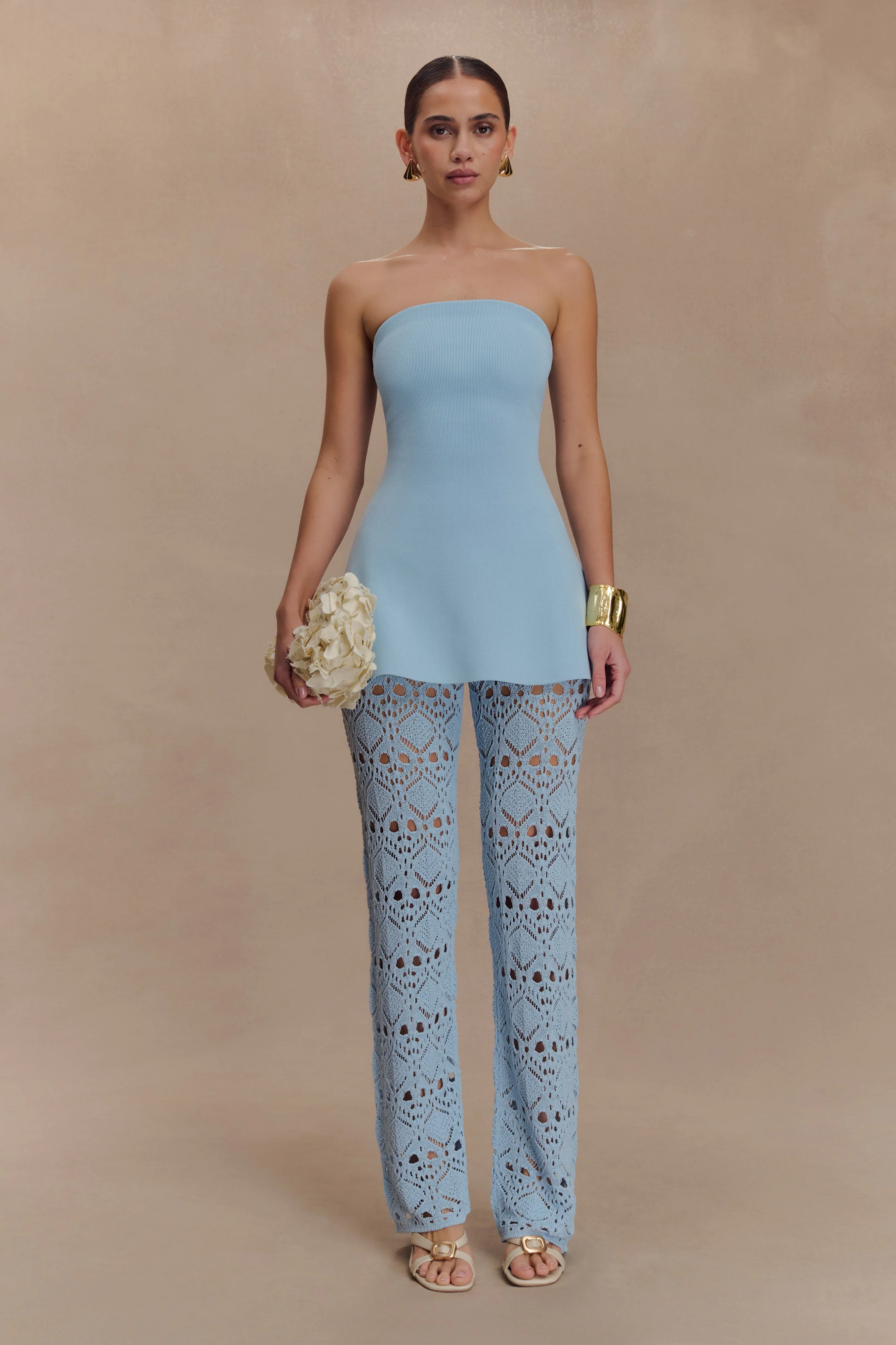 Anette Bandage Knit Strapless Top - Sky Blue - Image 6