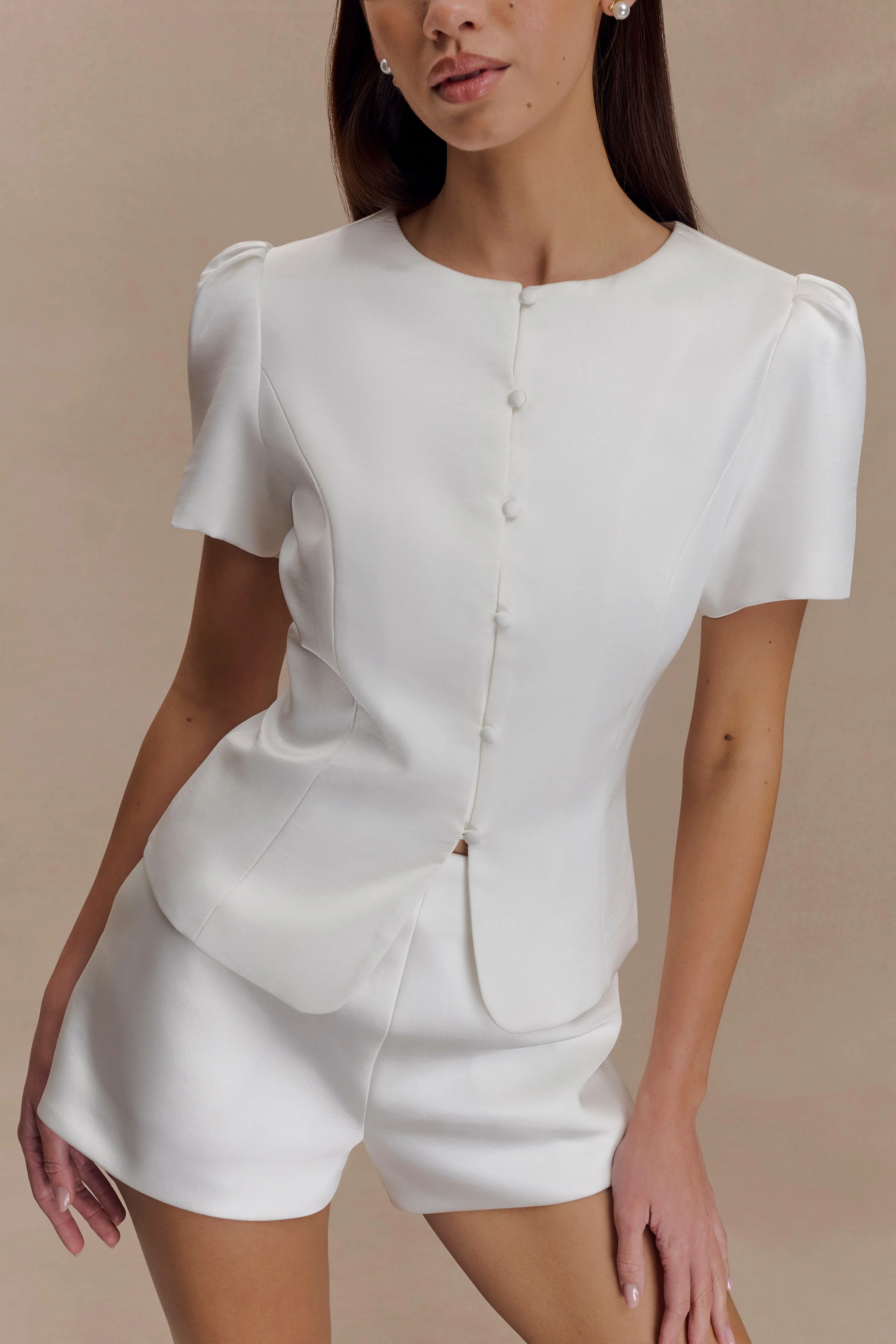 Anne Satin Mini Short - White - Image 3
