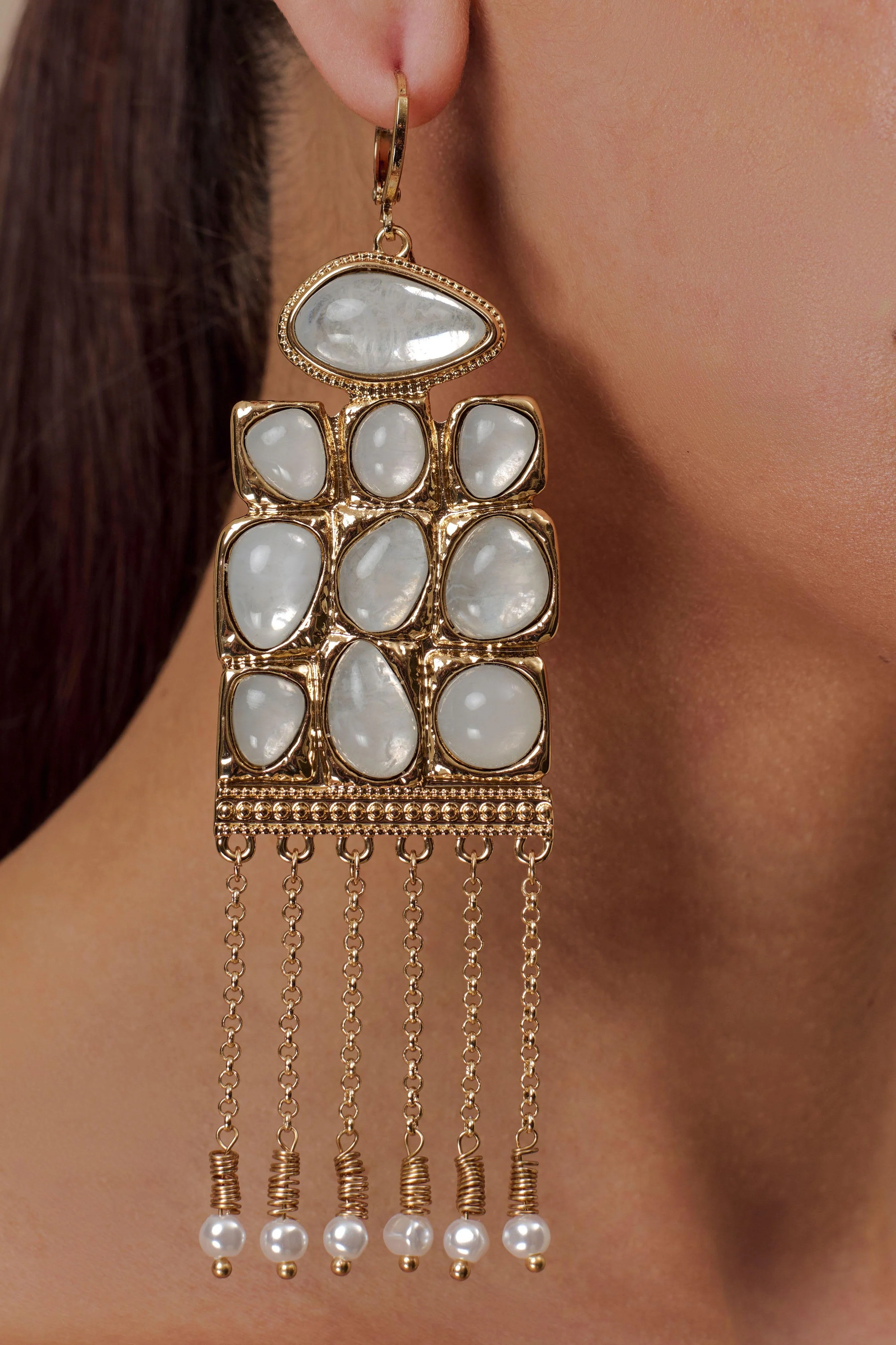 Annika Horizontal Resin Drop Earrings - Gold - Image 2