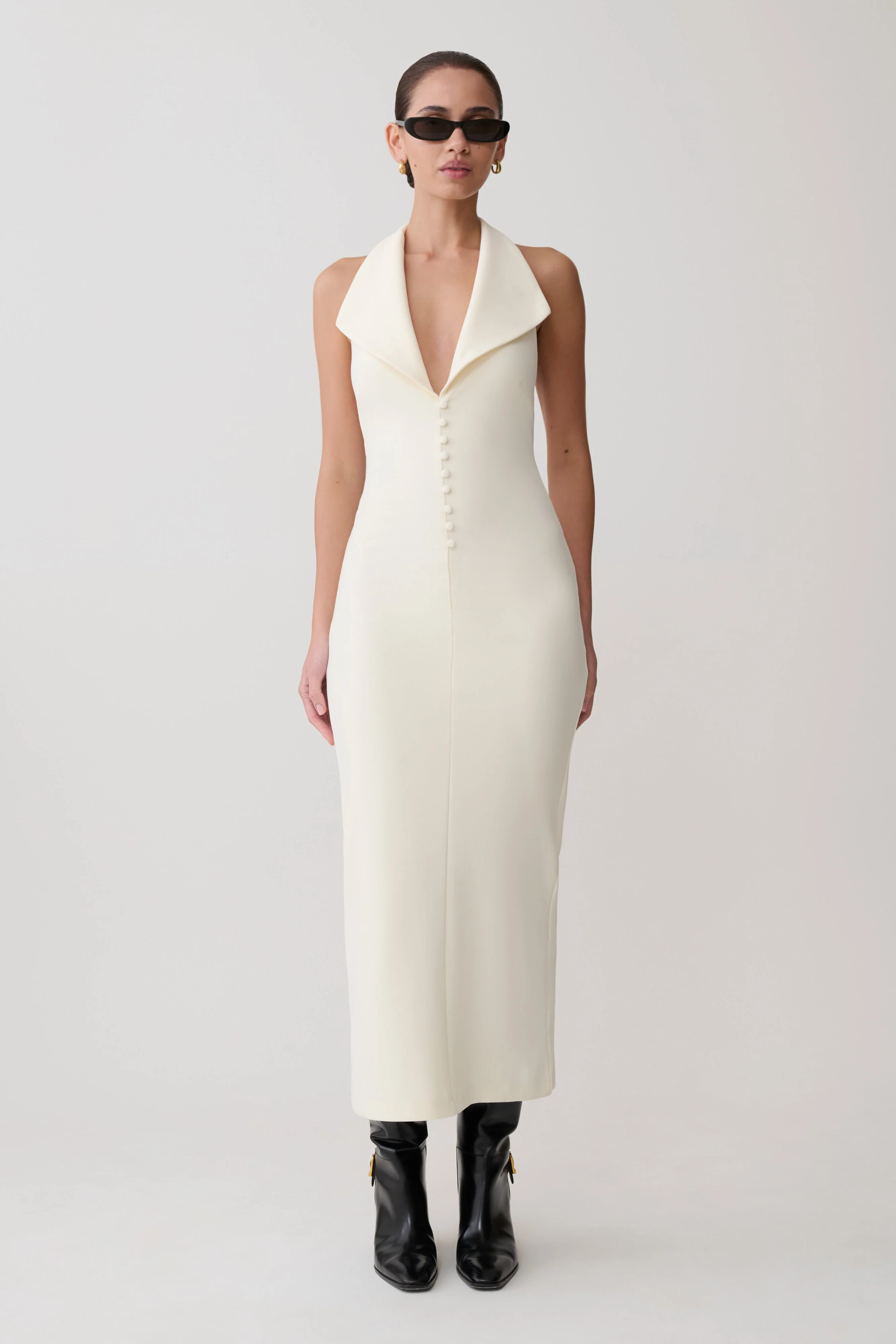Annita Crepe Halter Midi Dress - Ivory - Image 4