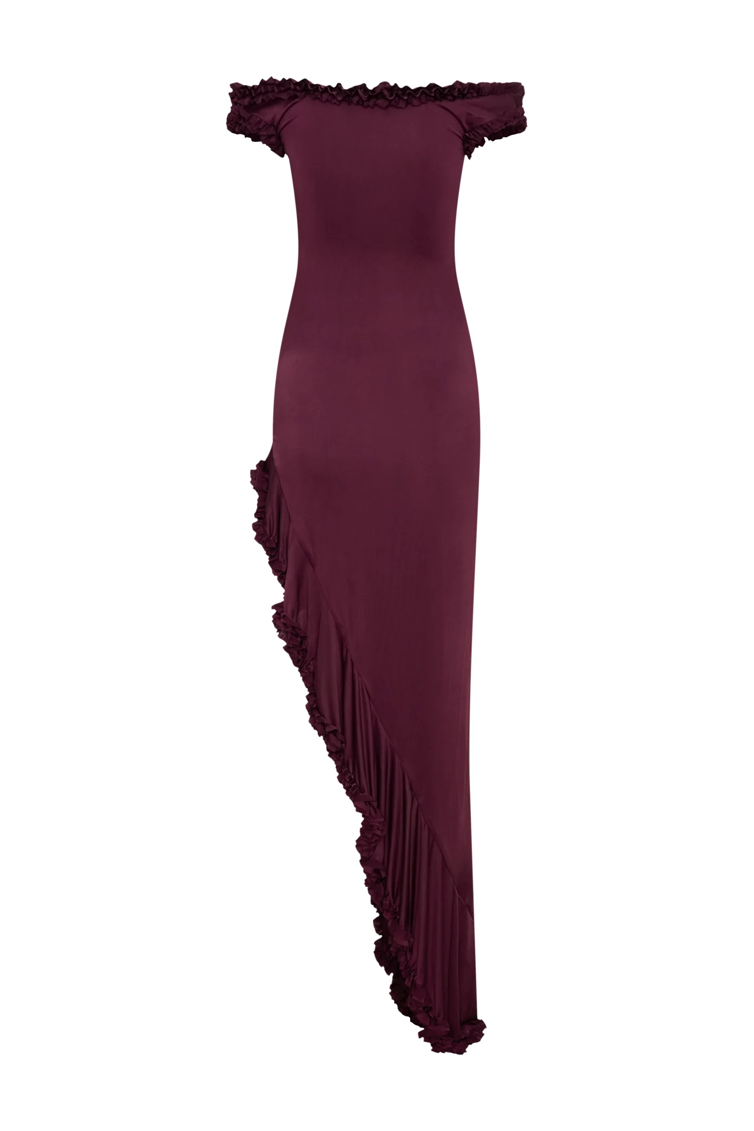 Arielle Off Shoulder Ruffle Midi Dress - Plum - Image 11