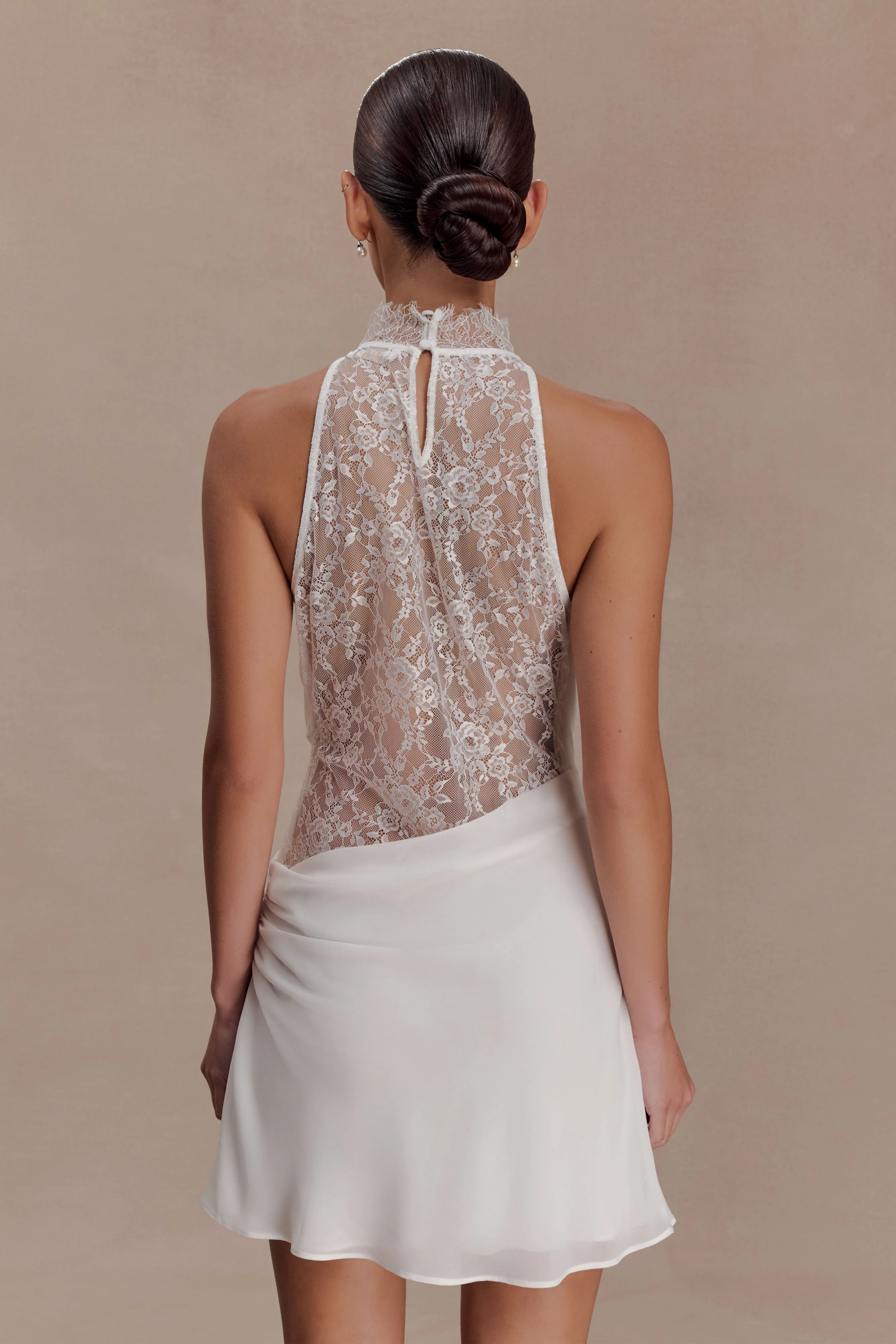 Arra Chiffon And Lace Halter Mini Dress - White - Image 2