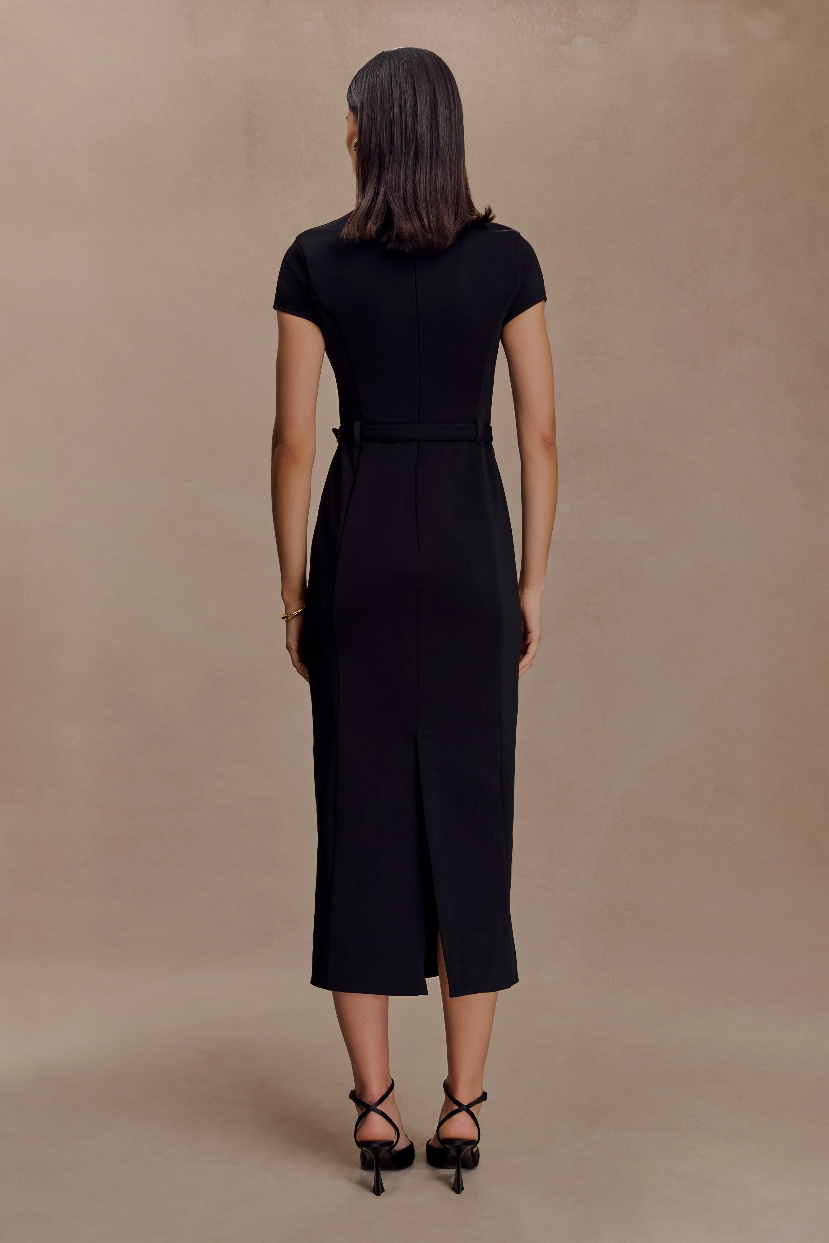 Arwyn Short Sleeve Crepe Midi Dress - Black - Image 2