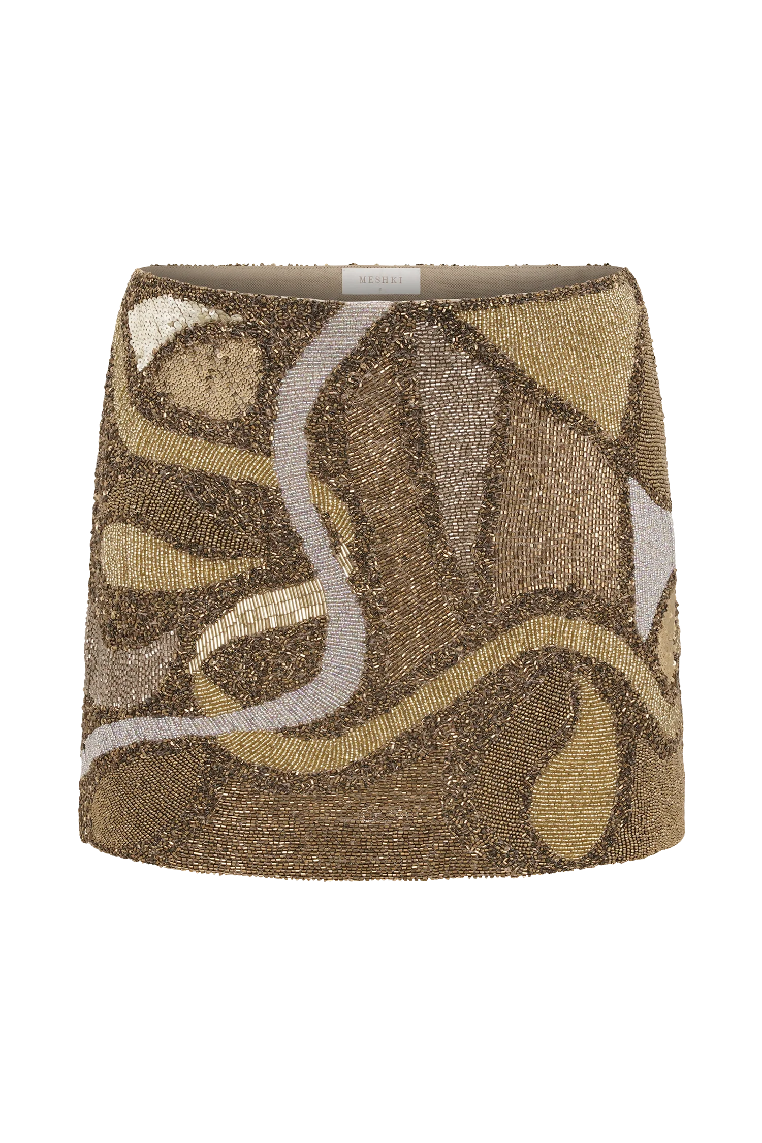 Asher Hand Beaded Abstract Mini Skirt - Gold - Image 11