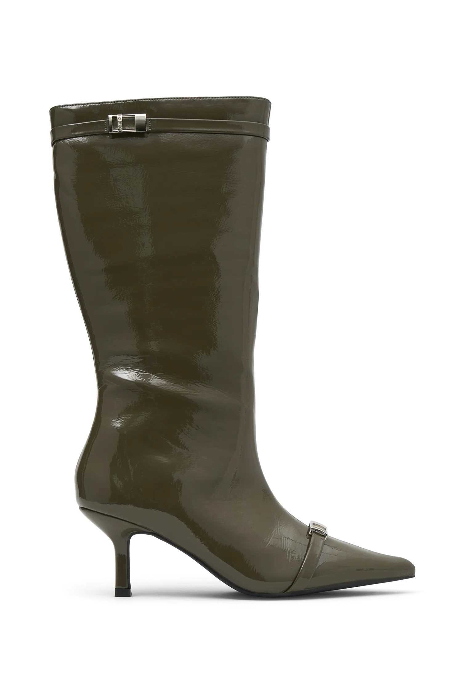 Astra Patent Faux Leather Buckle Boot - Khaki - Image 8