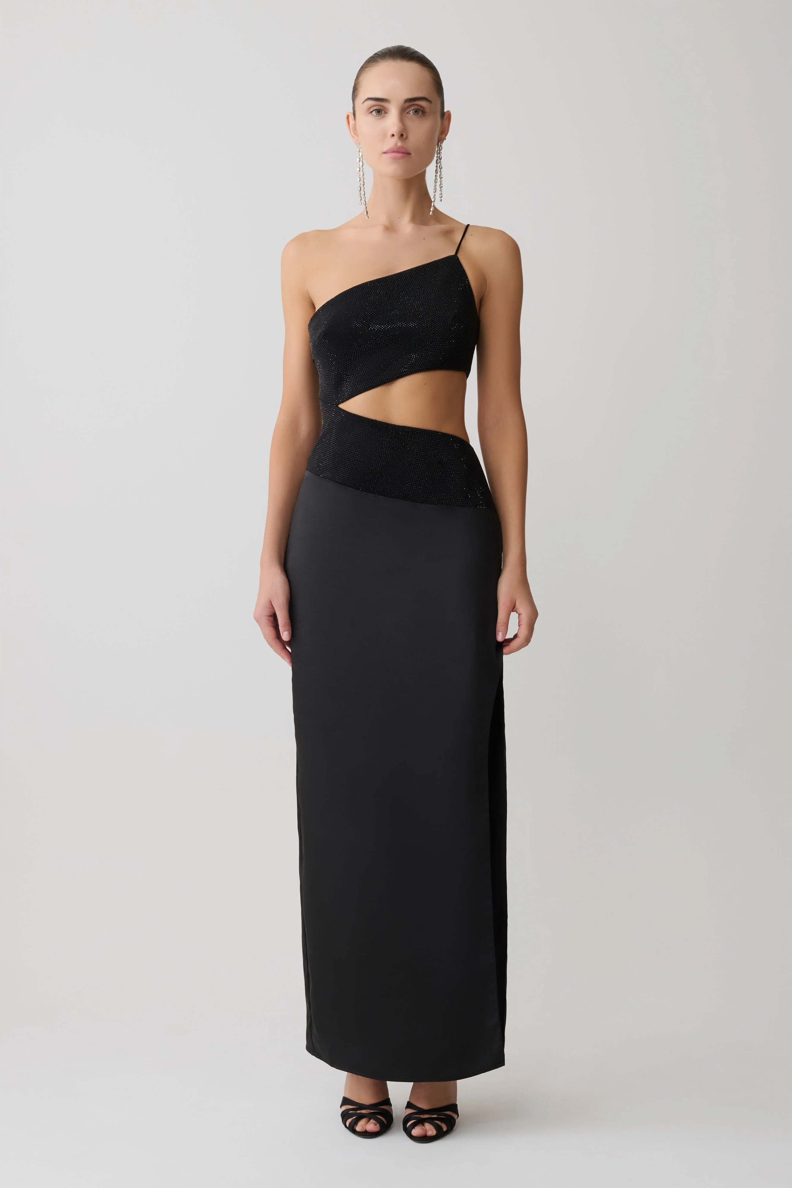 Athena One Shoulder Diamante Maxi Dress - Black - Image 6