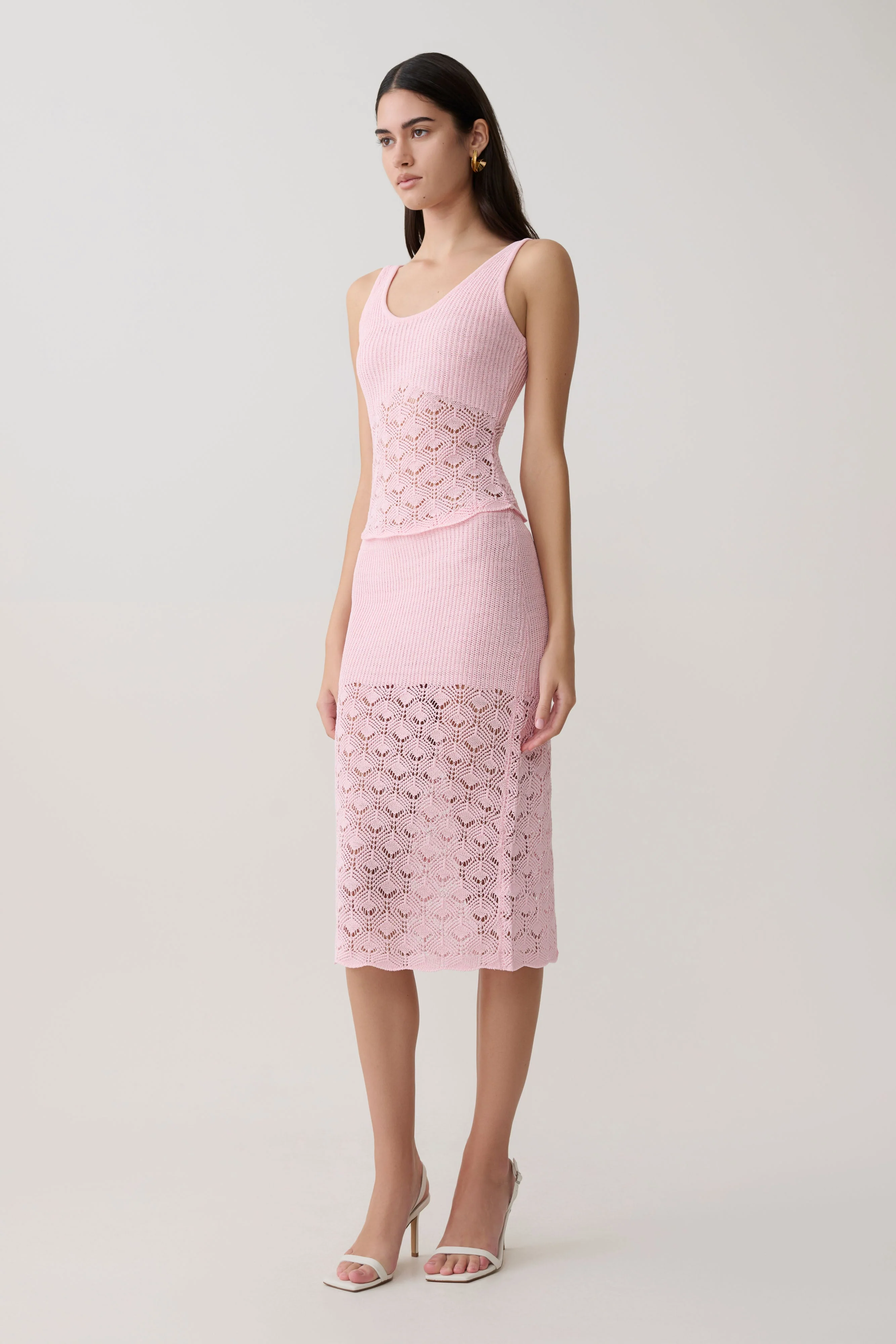 Atlantis Crochet Knit Midi Skirt - Baby Pink - Image 3