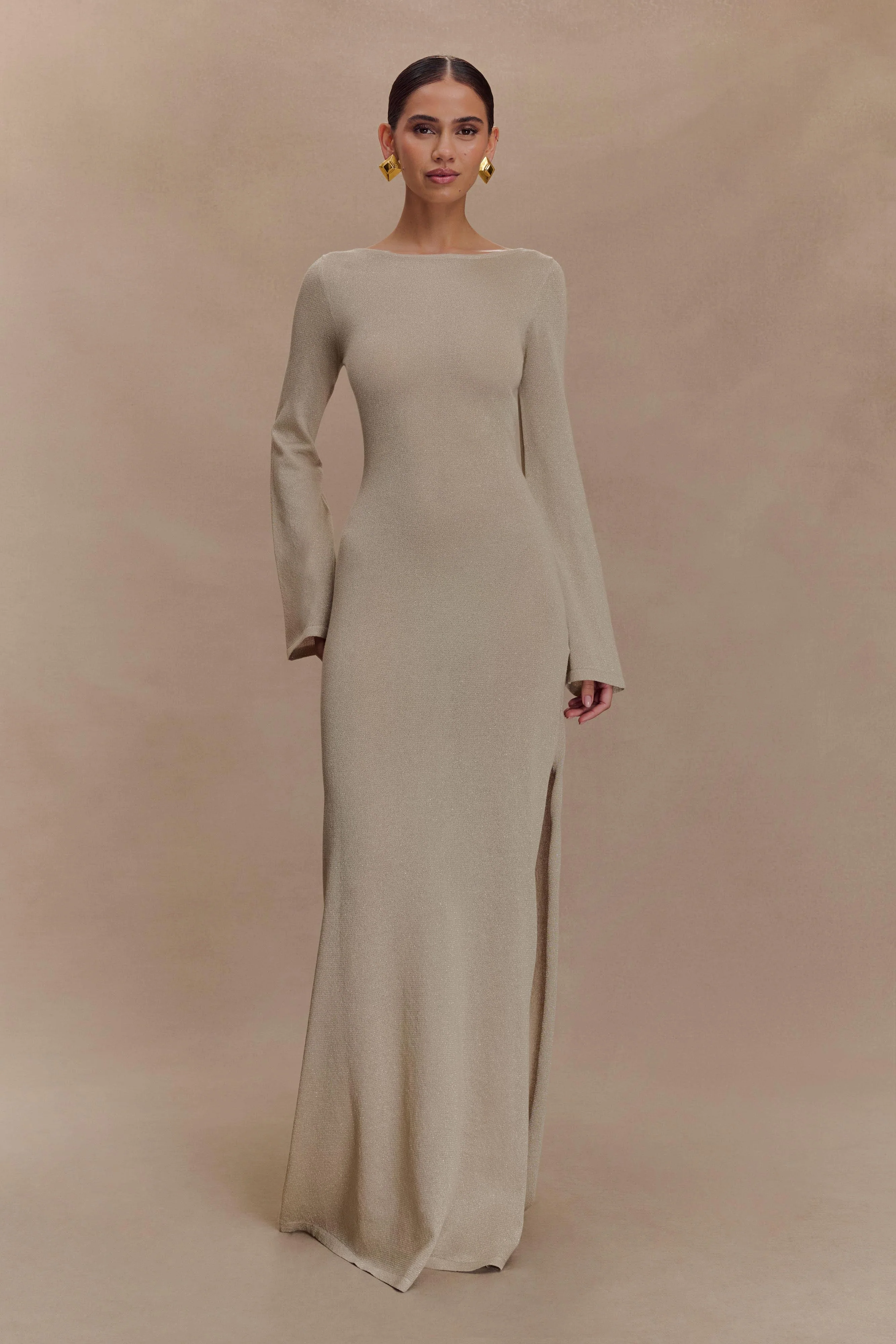 Atticus Knit Maxi Dress With Sequin - Gold - Image 8