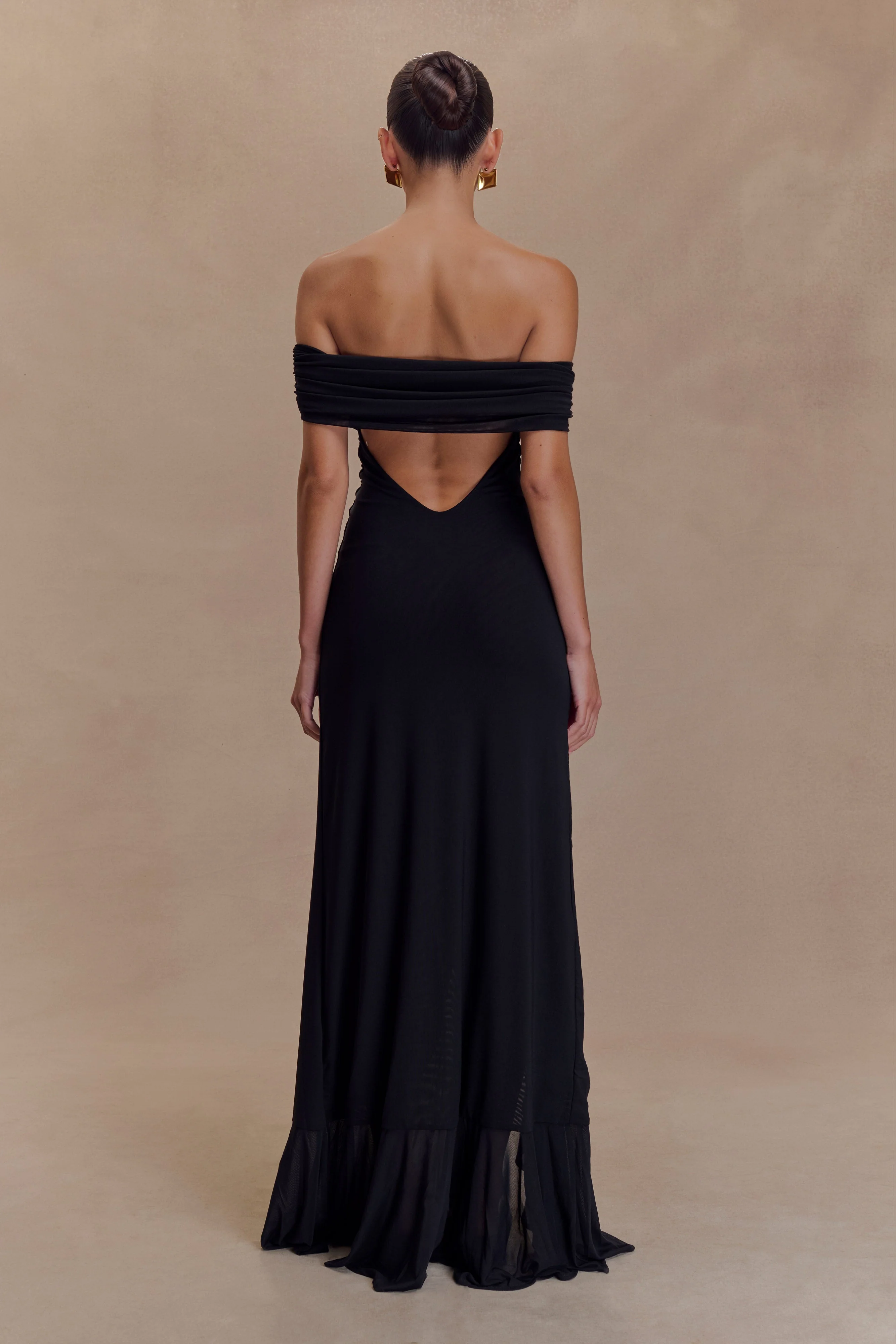 Audrey Off Shoulder Mesh Maxi Dress - Black - Image 2
