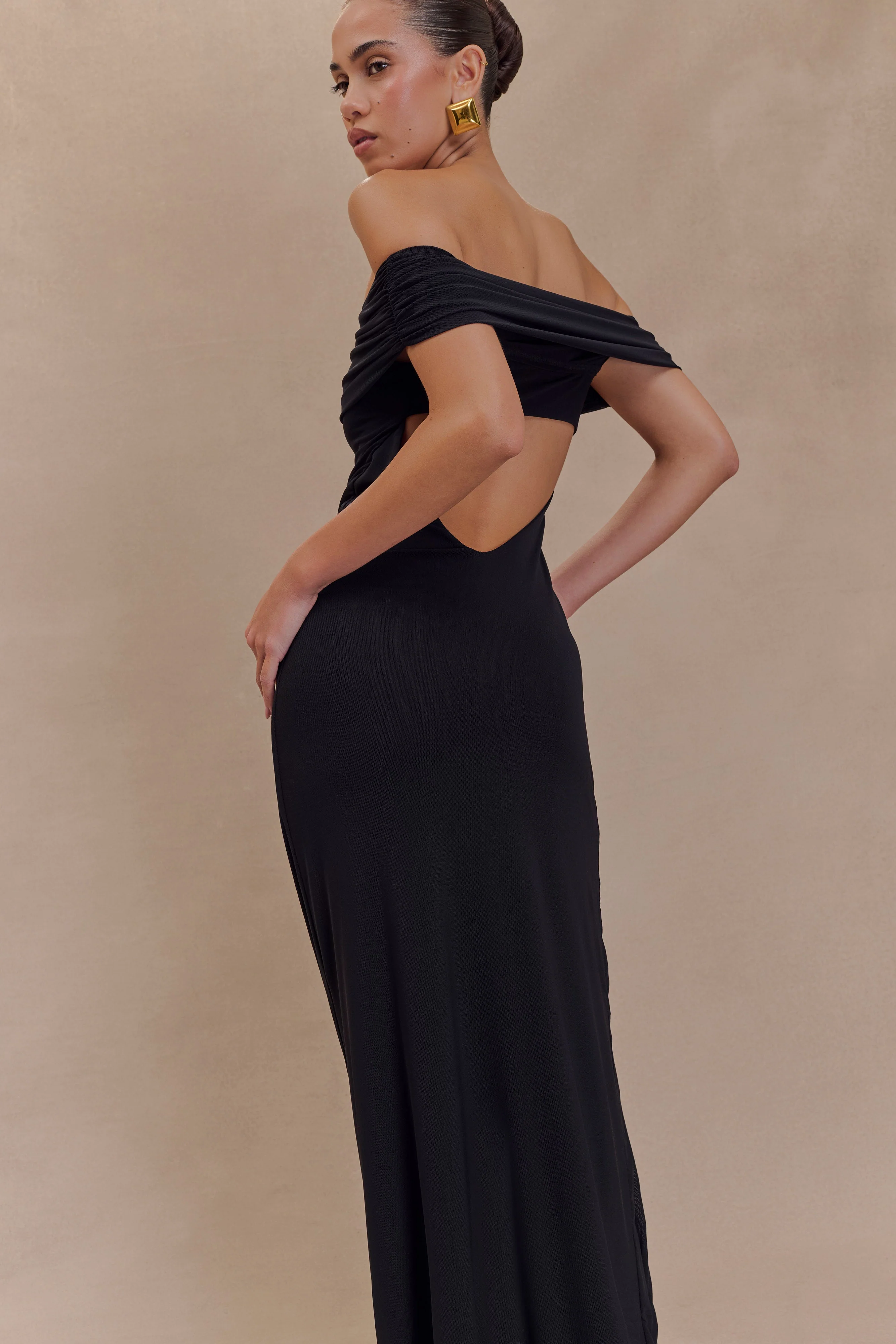 Audrey Off Shoulder Mesh Maxi Dress - Black - Image 3