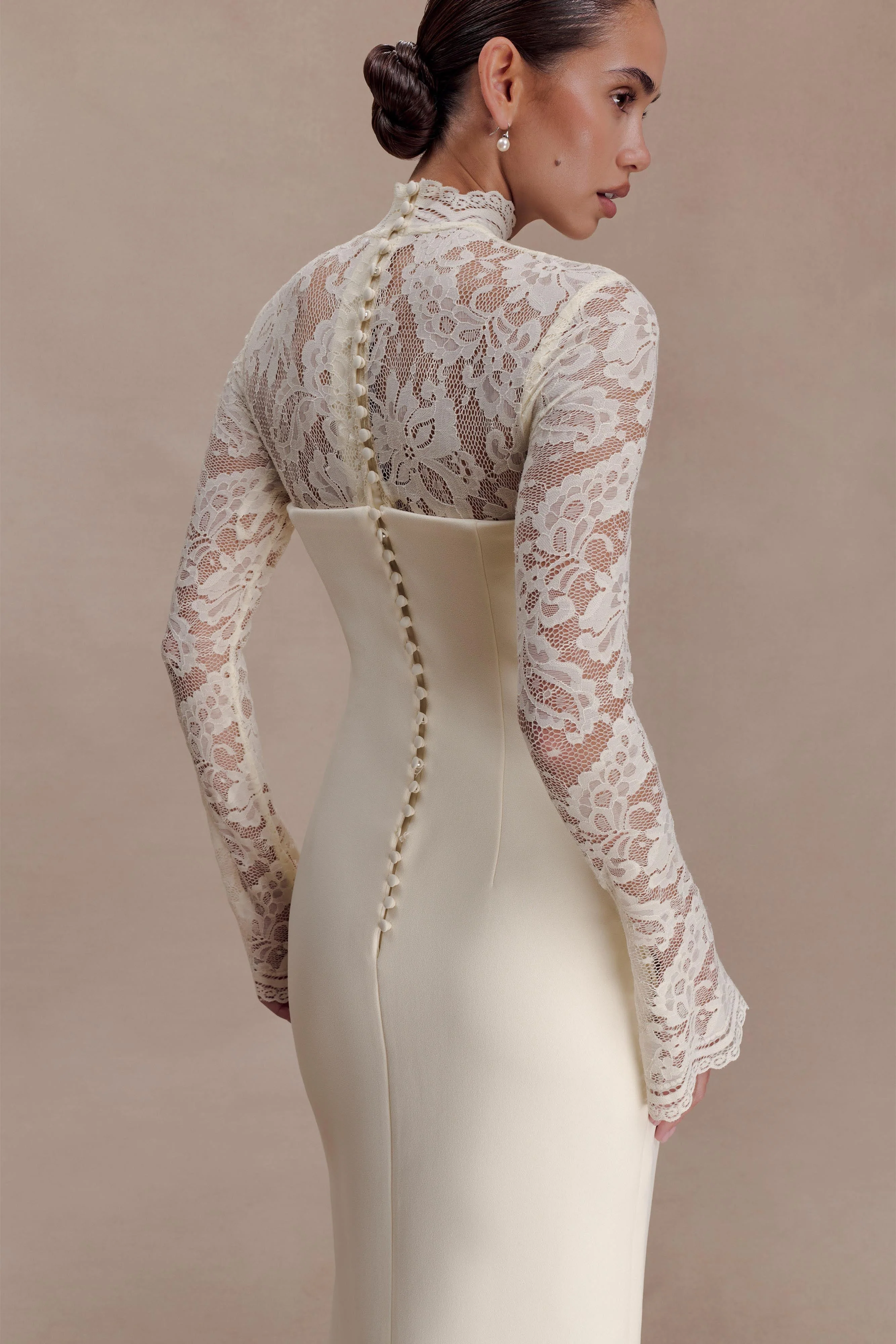 Aurelie Long Sleeve Lace Maxi Dress - Ivory - Image 3