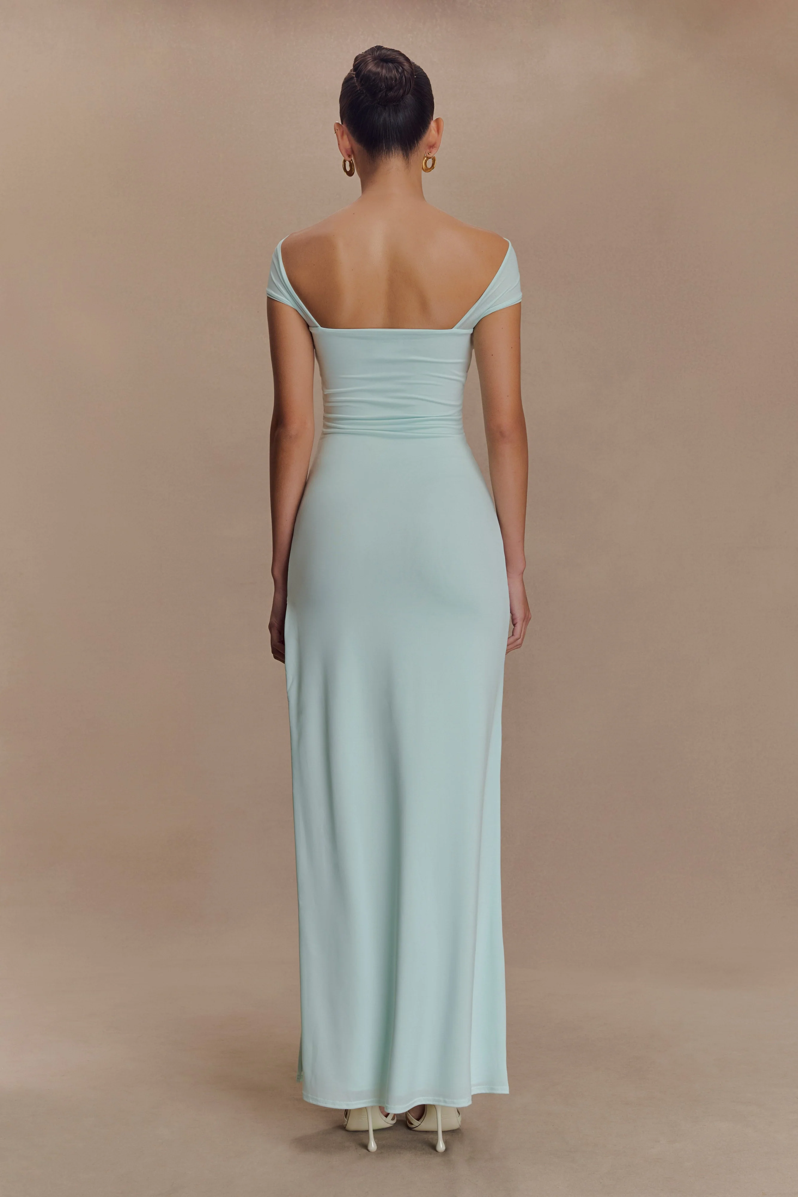 Aurora Slinky And Mesh Split Maxi Dress - Lagoon - Image 2