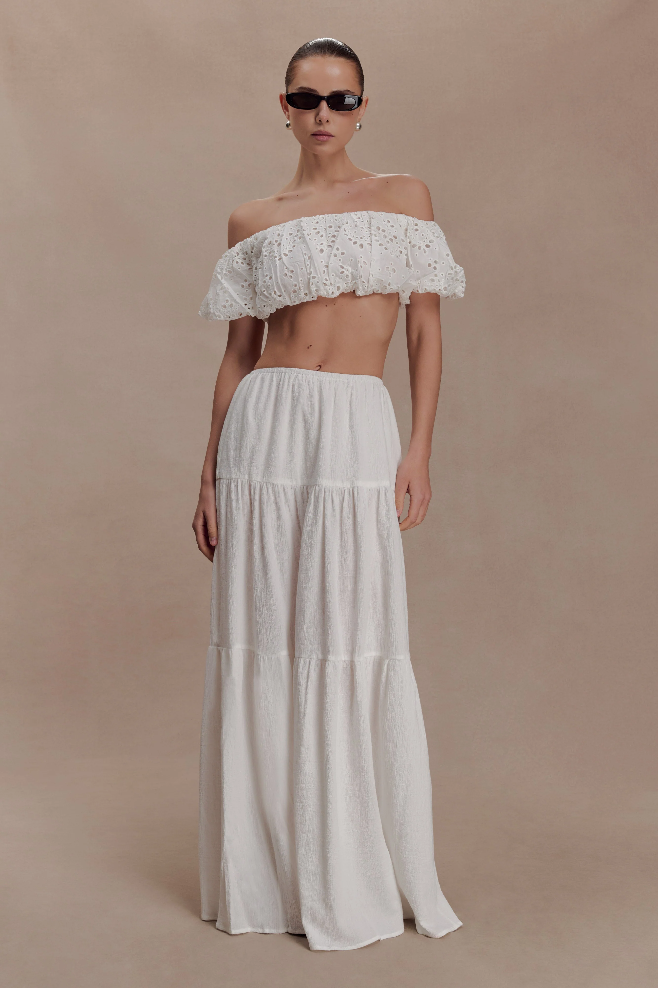 Autumn Off Shoulder Broderie Top - White