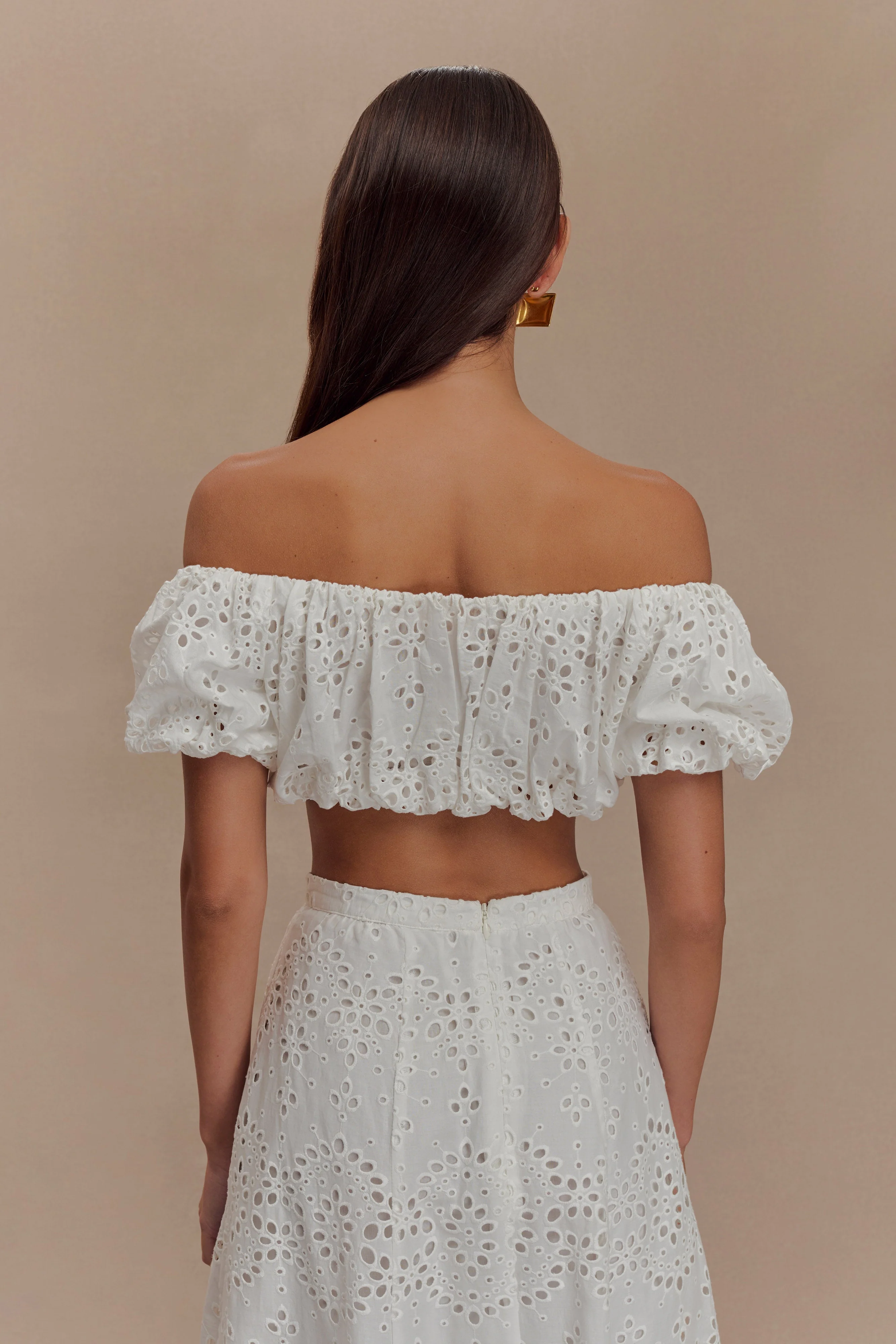 Autumn Off Shoulder Broderie Top - White - Image 6