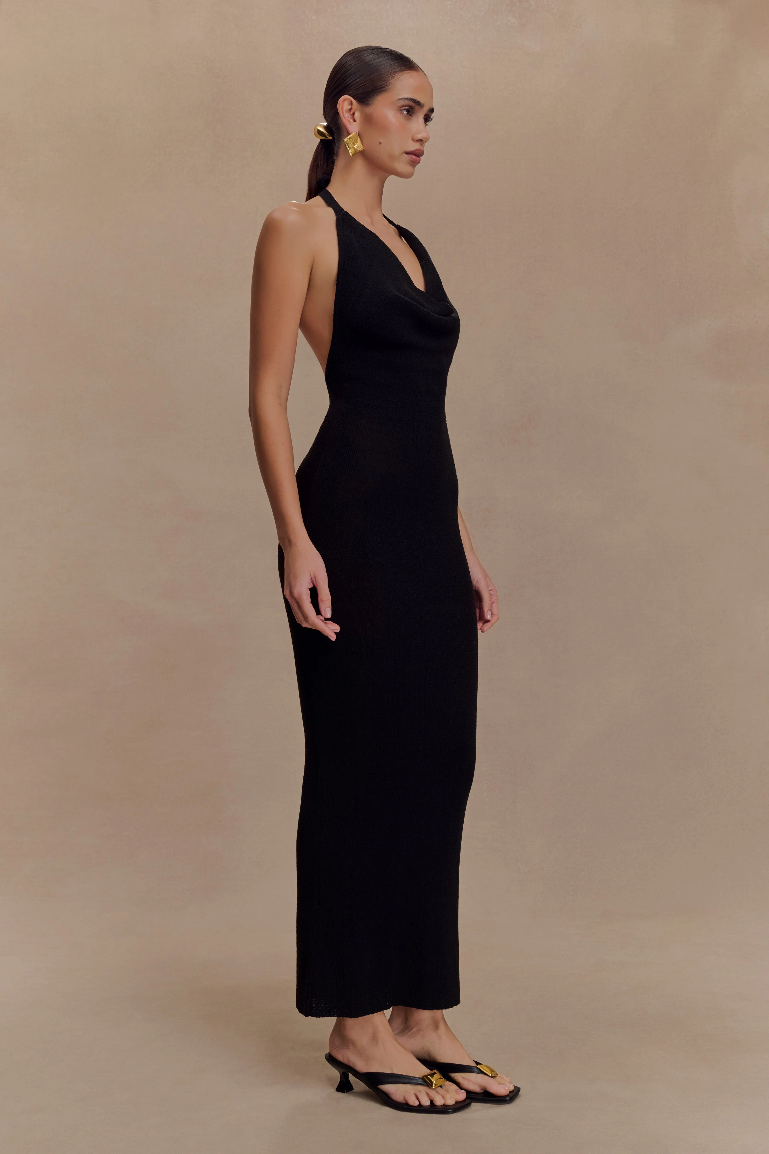 Ayella Cowl Knit Maxi Dress - Black - Image 4