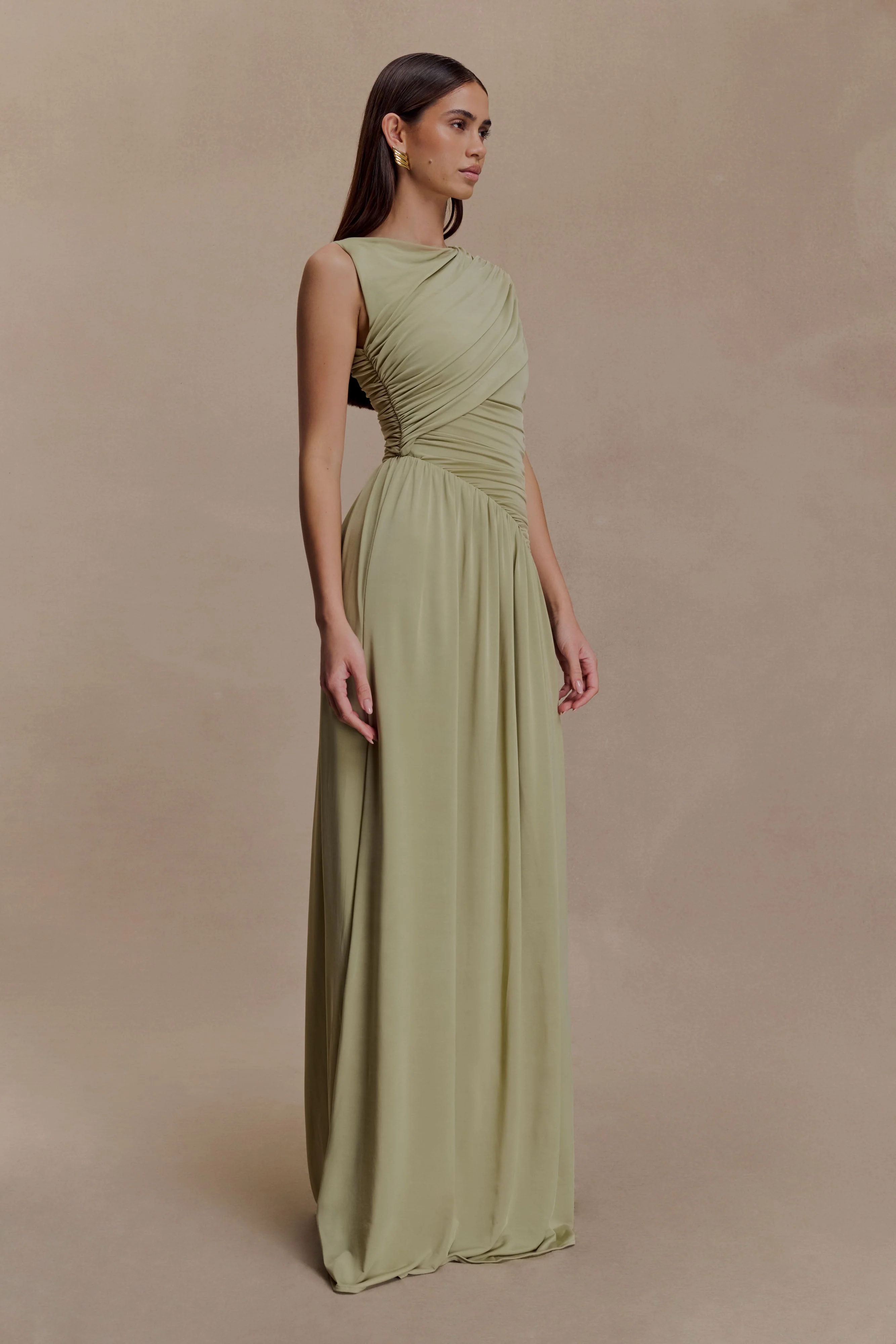 Ayeshya Slinky Asymmetric Maxi Dress - Sage - Image 4