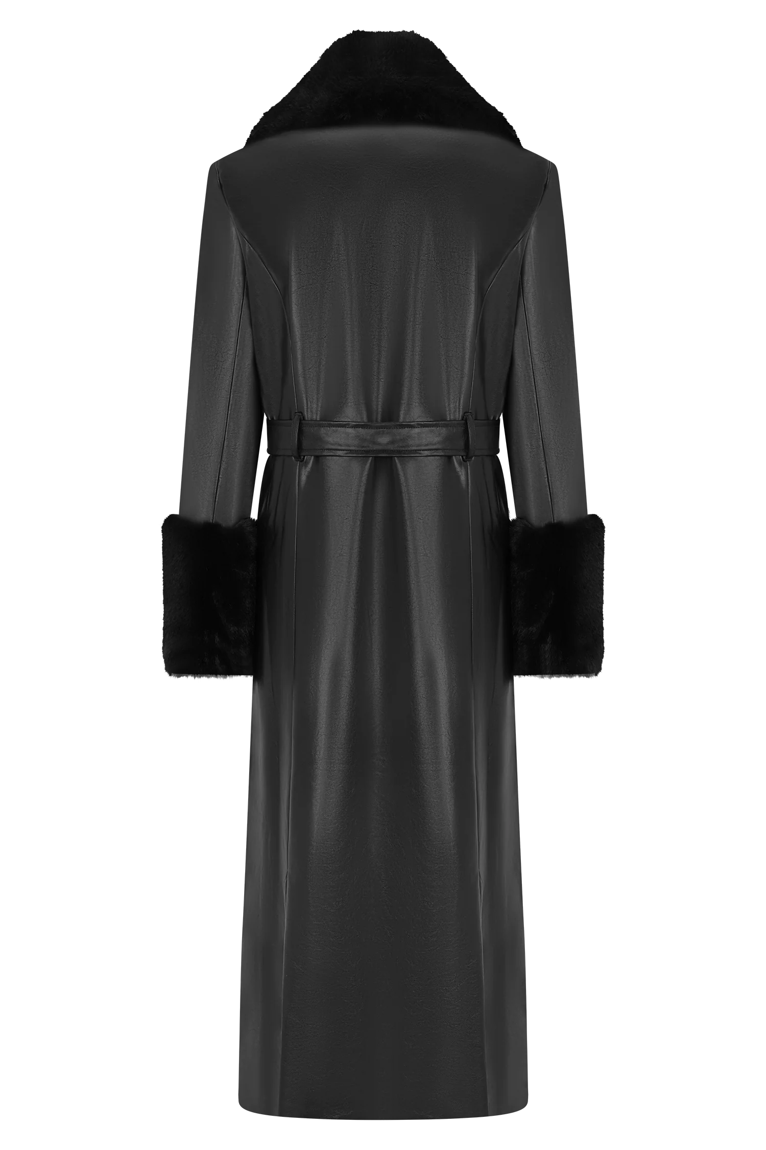 Bec Faux Leather Trench Coat With Faux Fur - Black - Image 8