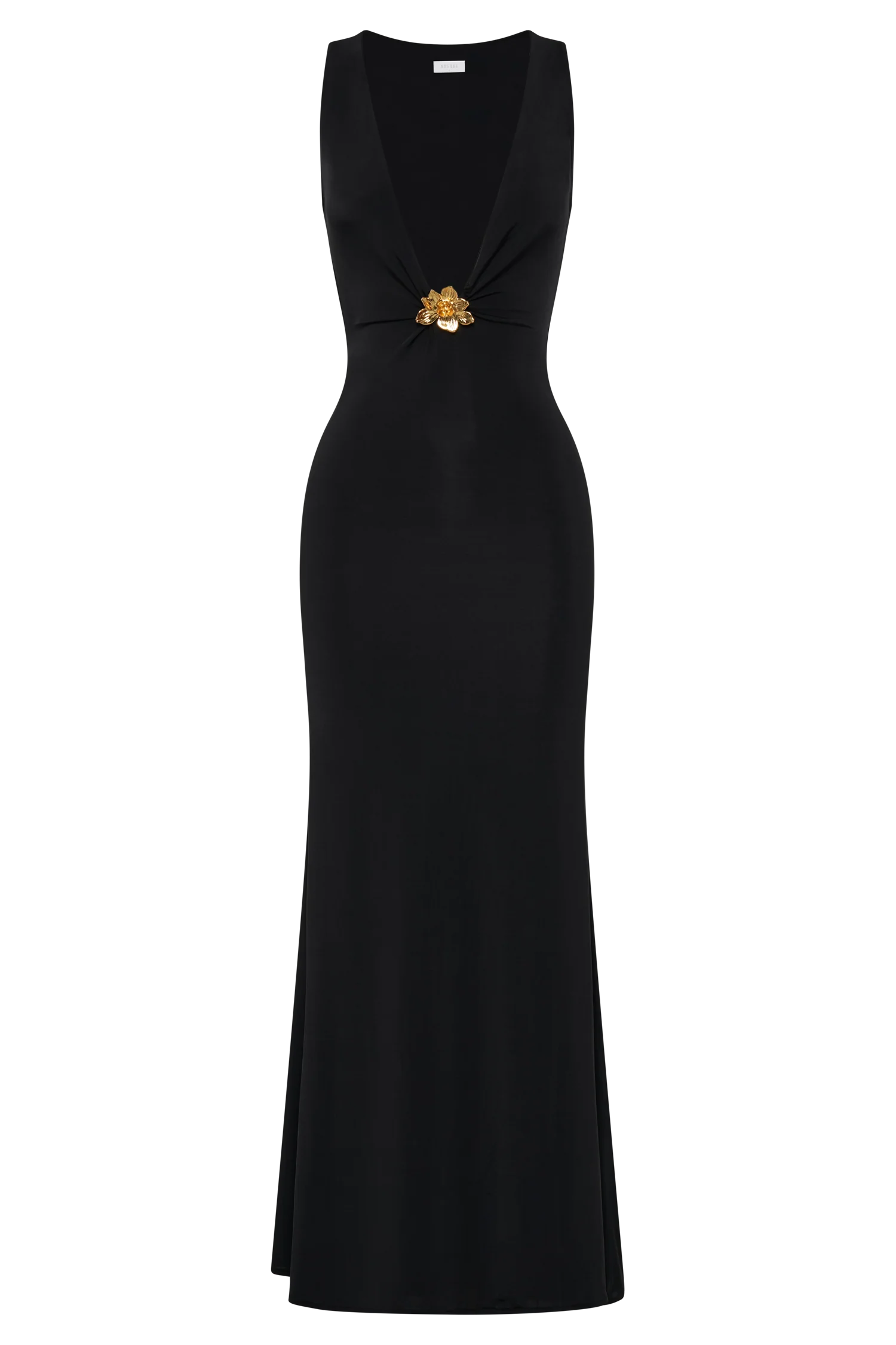 Beck Plunge Maxi Dress With Floral Hardware - Black - Image 6