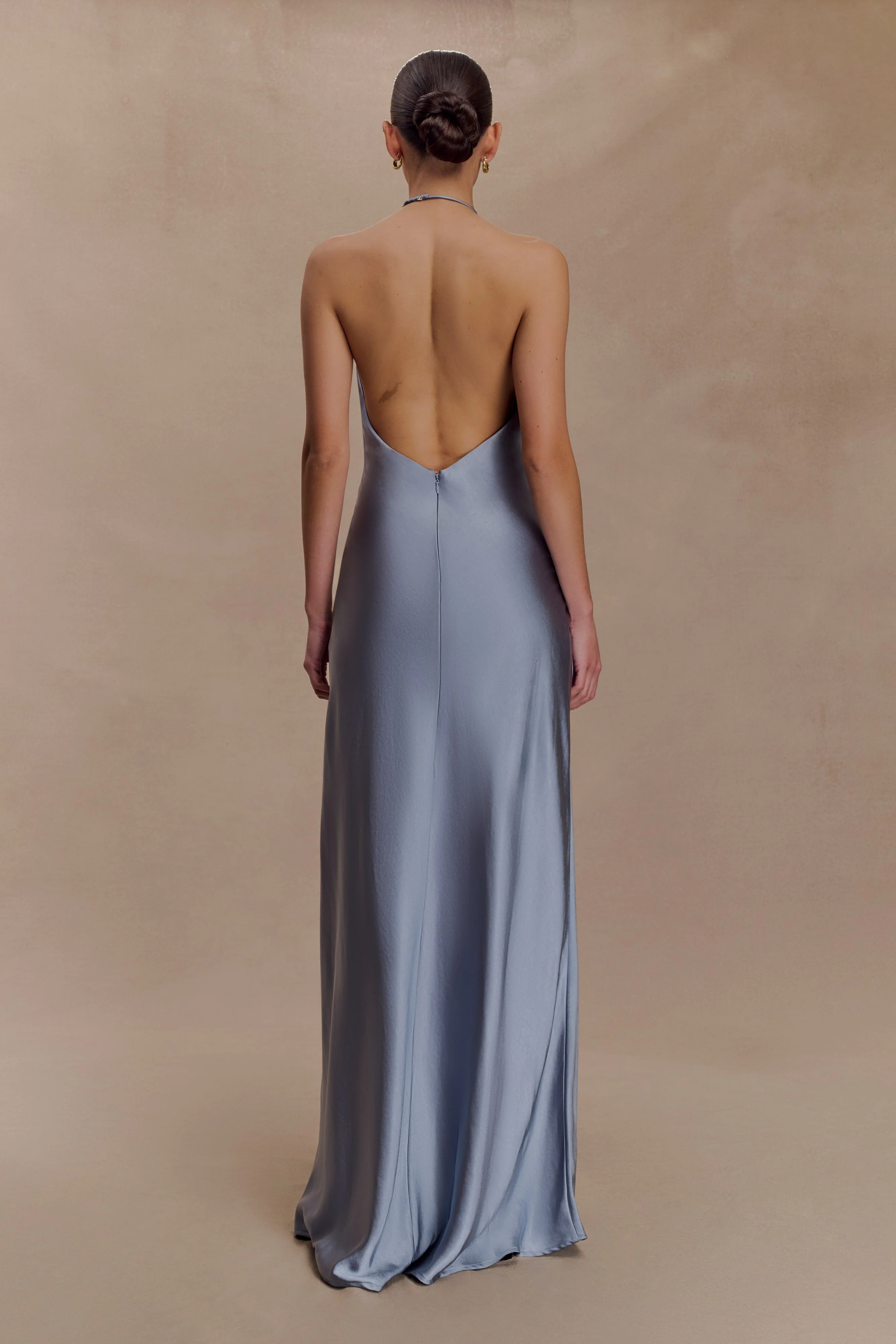 Bella Satin Halter Maxi Dress - Frosted Blue - Image 4