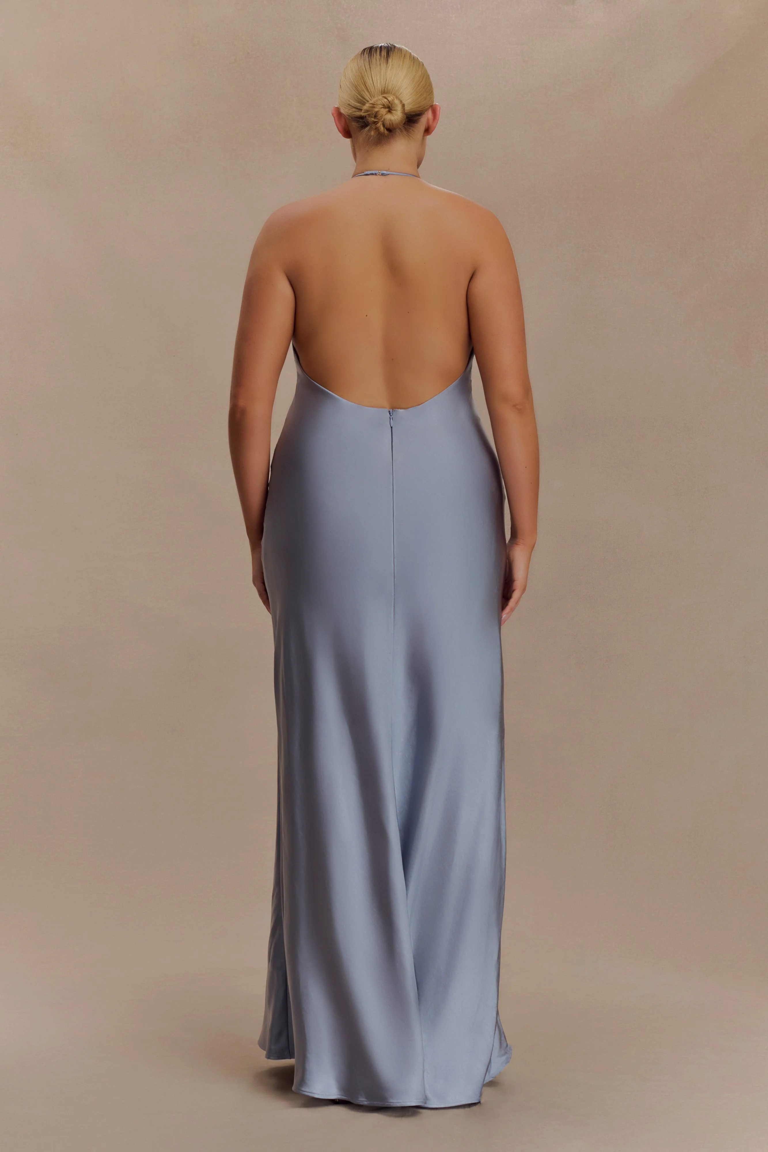 Bella Satin Halter Maxi Dress - Frosted Blue - Image 5