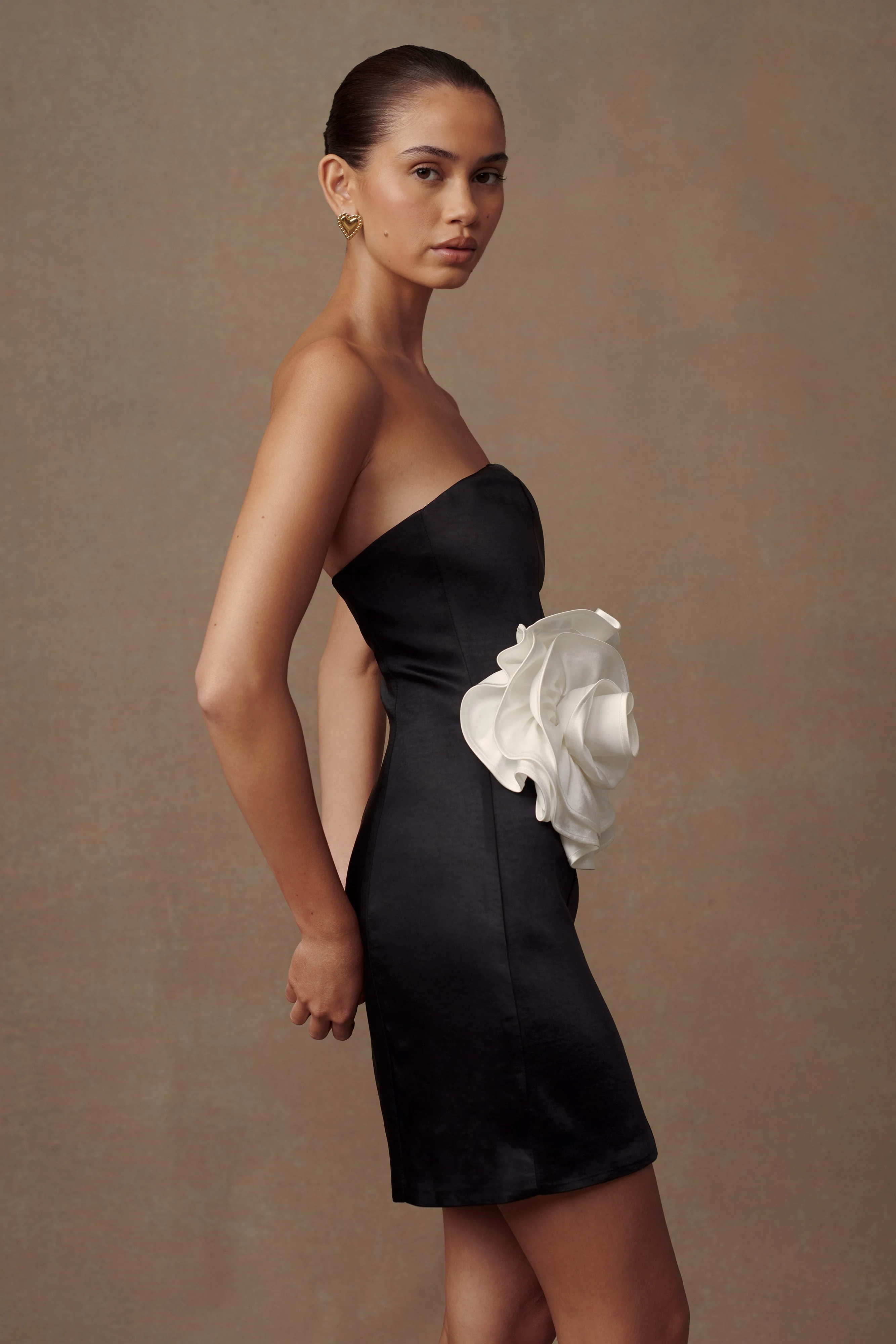 Bernadette Strapless Rose Mini Dress - Black - Image 5