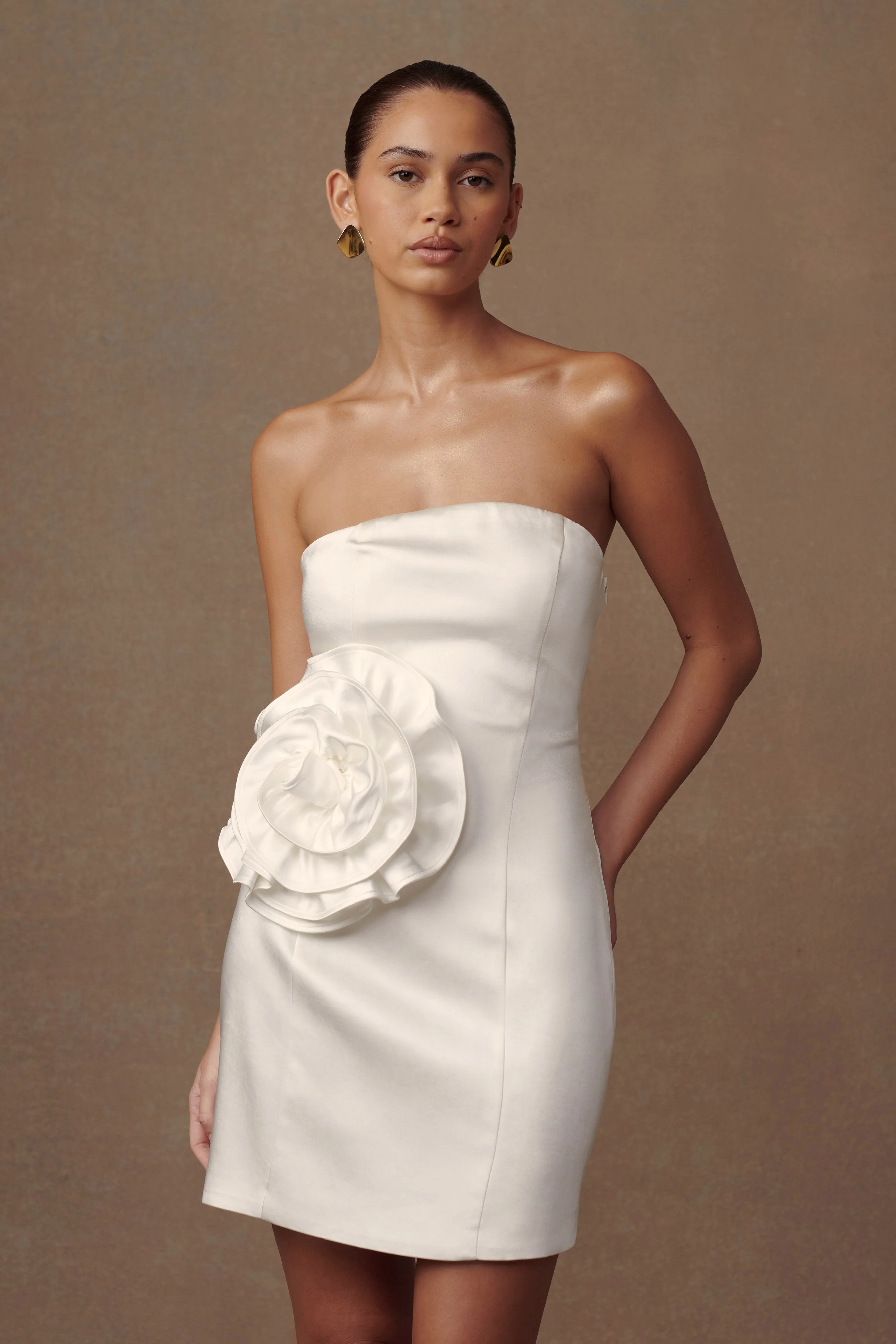 Bernadette Strapless Rose Mini Dress - White - Image 7