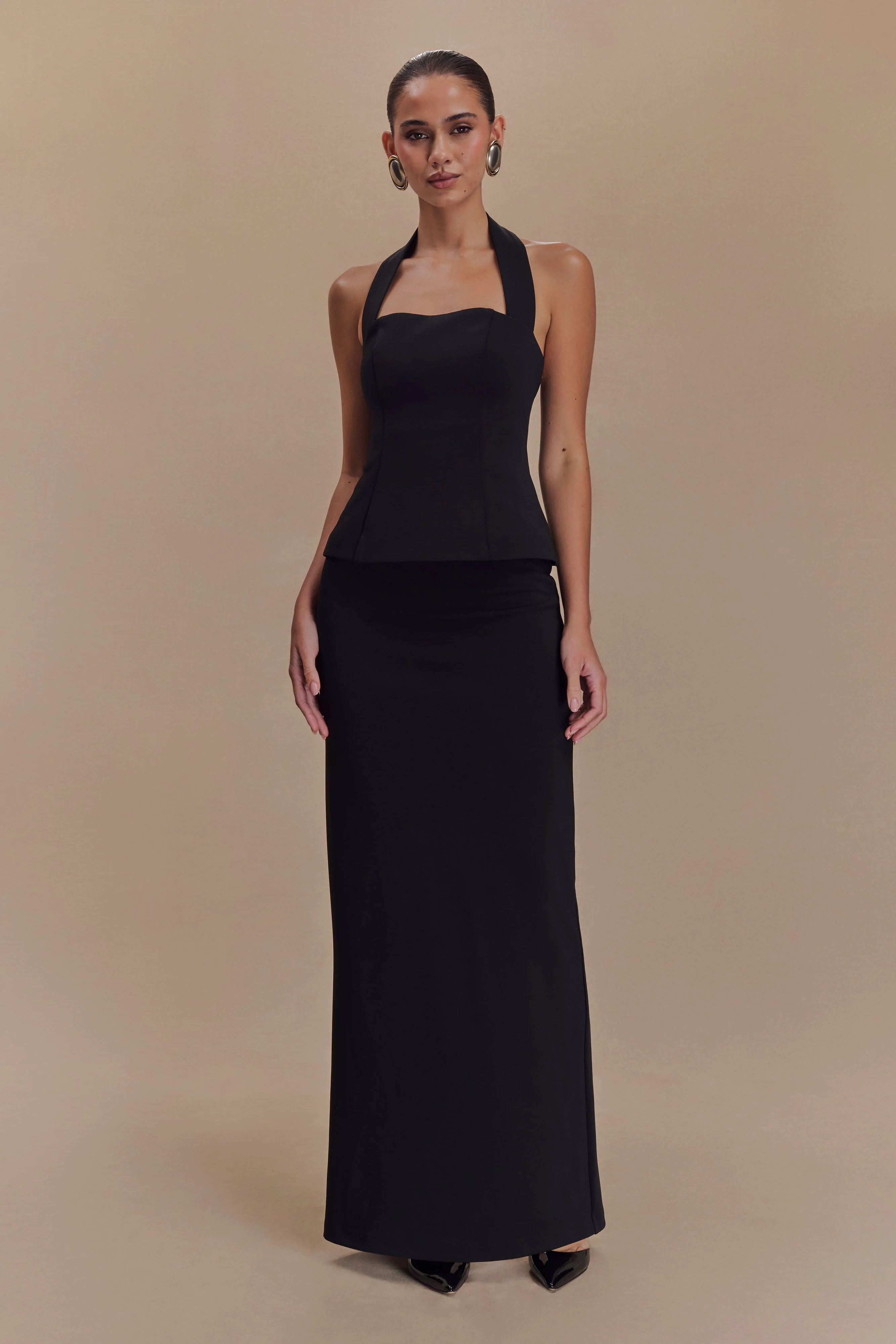 Bertie Peplum Halter Maxi Dress - Black - Image 4